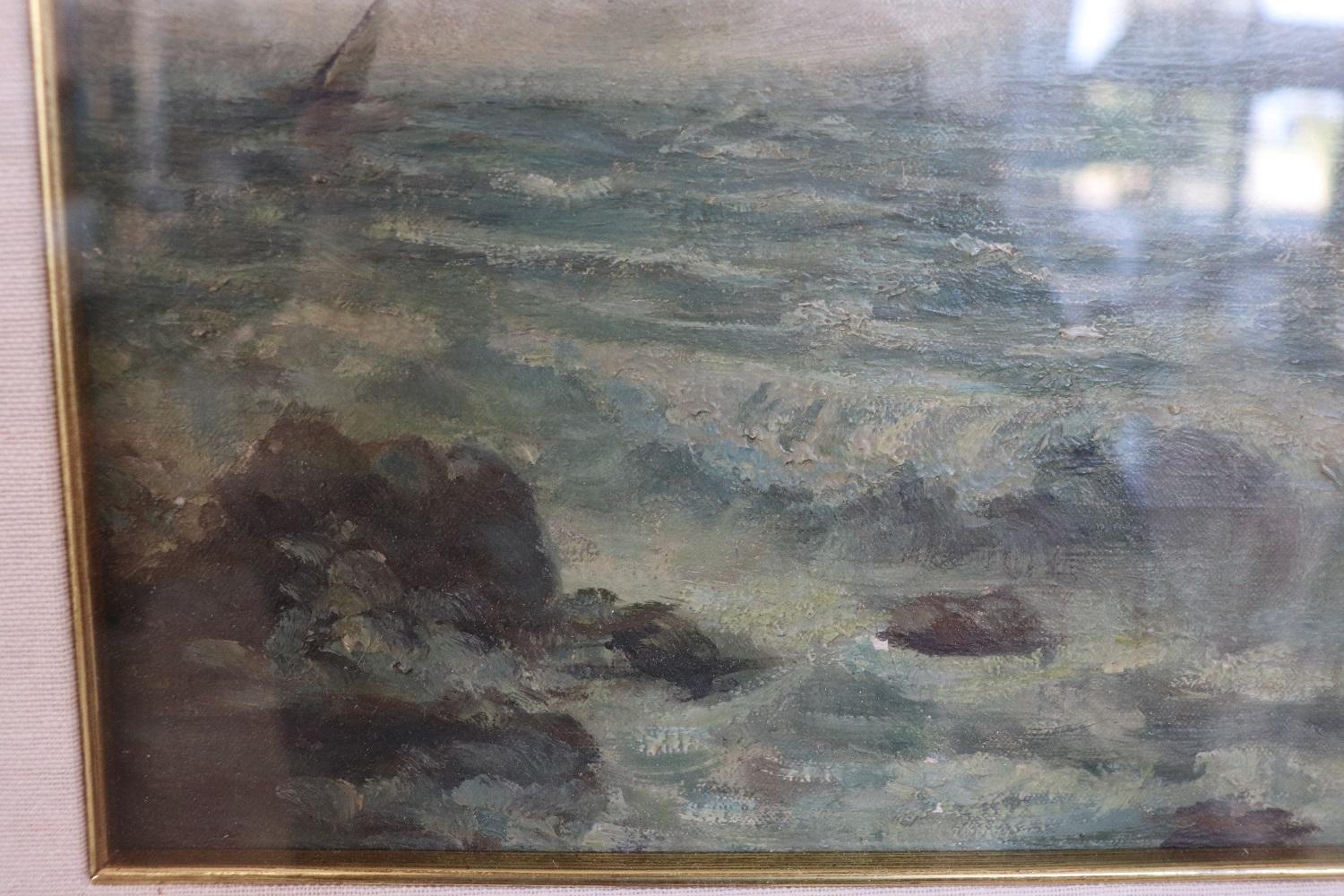 Italian Oil Painting on Masonite, Marine, Signed and Dated 1946s For Sale 1
