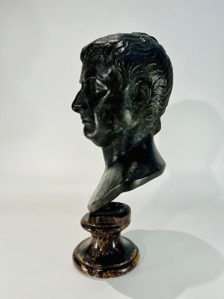 Incredible natural size italian old black bronze bust of 