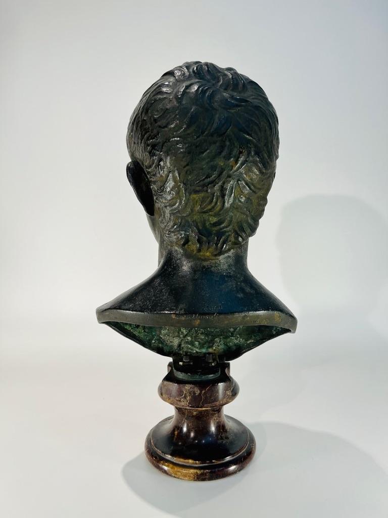 Empire Italian old black bronze bust for 'Roman Emperor' with marble base circa 1800. For Sale