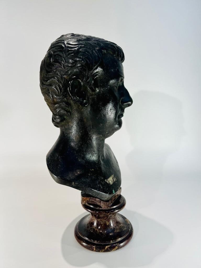 Other Italian old black bronze bust for 'Roman Emperor' with marble base circa 1800. For Sale