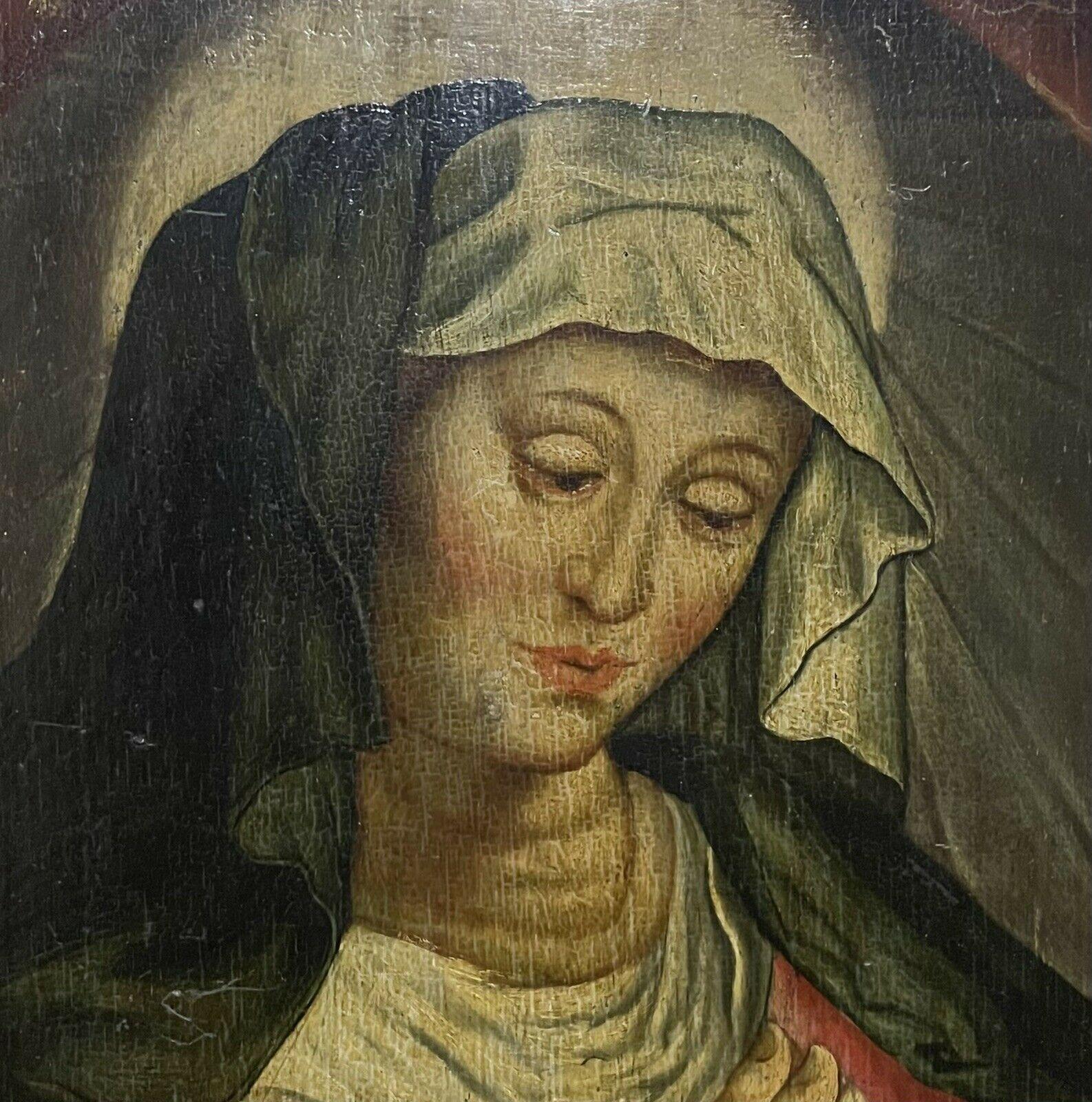 17th Century Italian Old Master Oil on Wood Panel, the Madonna in Prayer 1