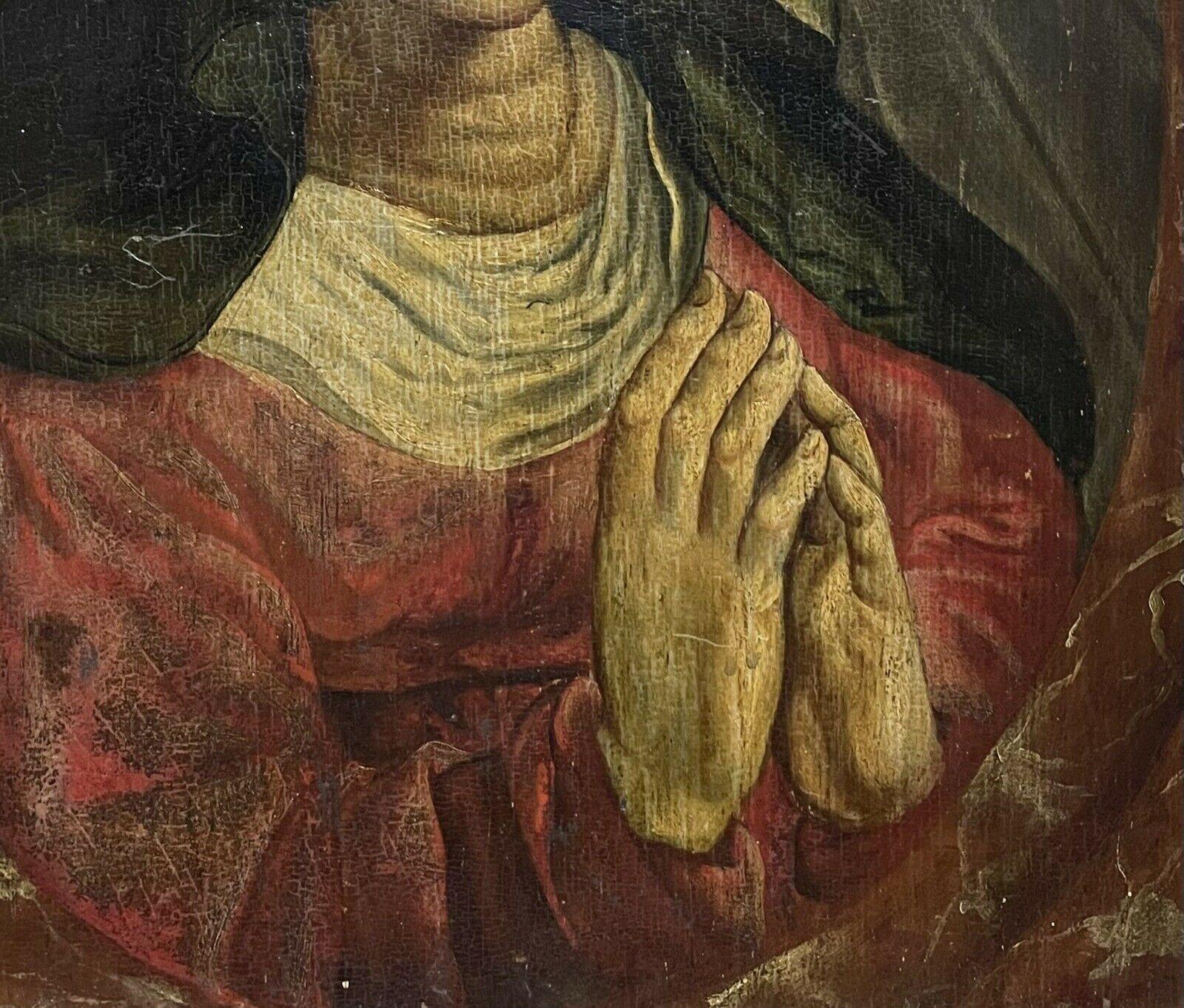 17th Century Italian Old Master Oil on Wood Panel, the Madonna in Prayer 2