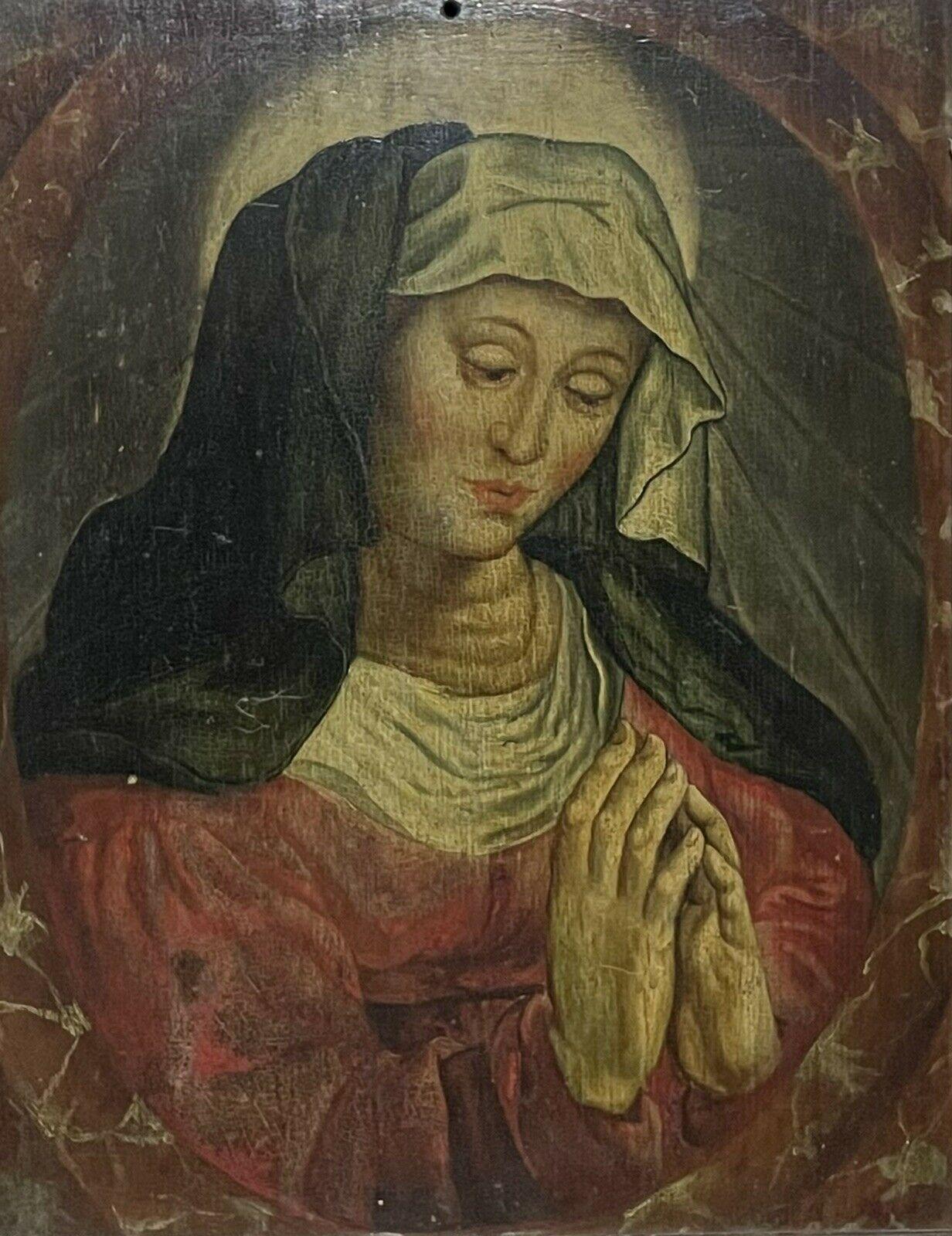 17th Century Italian Old Master Oil on Wood Panel, the Madonna in Prayer