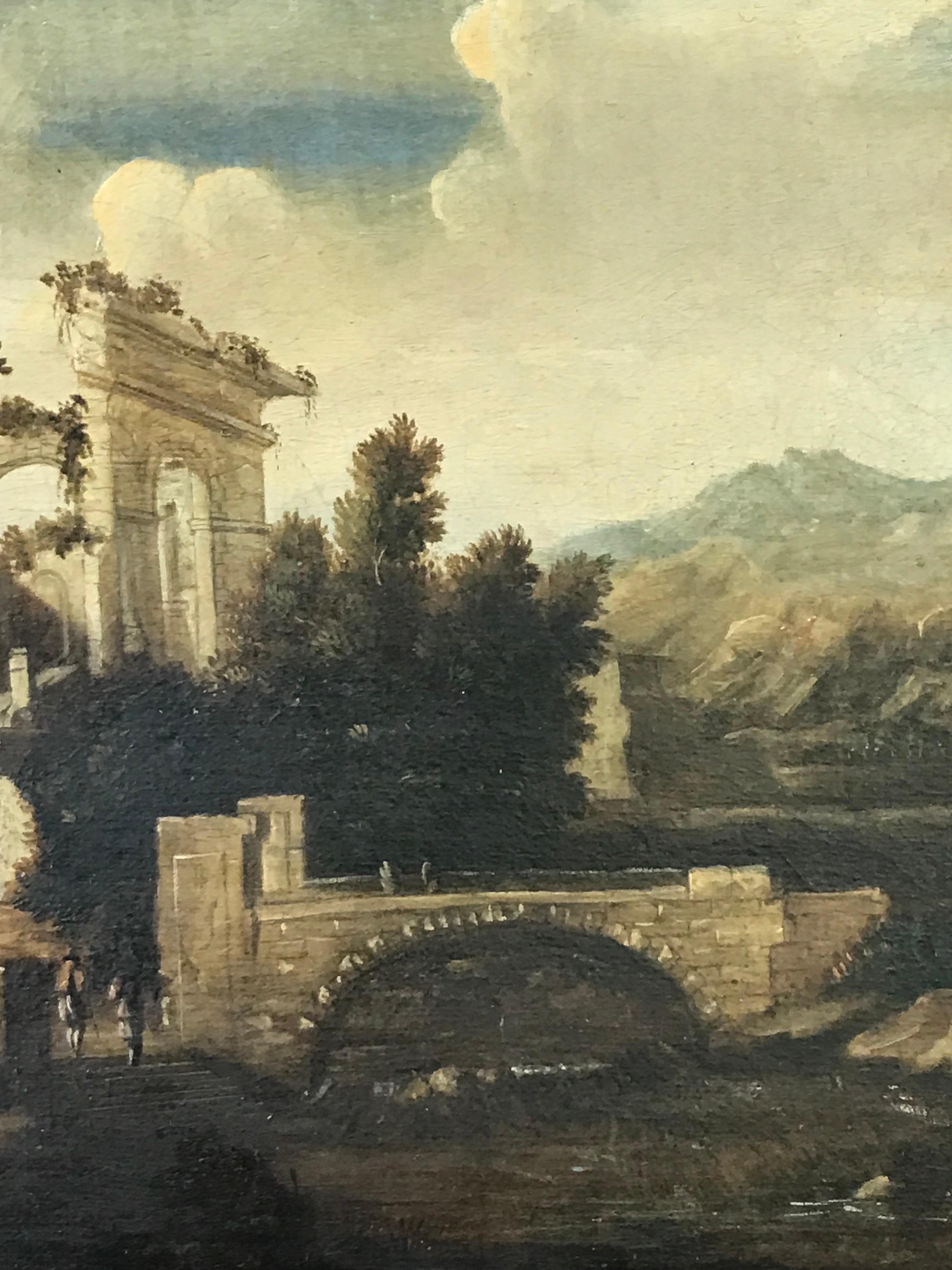 18. Jahrhundert Grand Tour Italienische Ölgemälde Figuren, die klassische Ruinen anschauen (Barock), Painting, von Italian Old Master