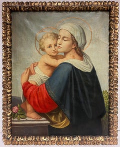 Madonna of the Rose with Christ Child Large 1800's Italian Old Master Oil