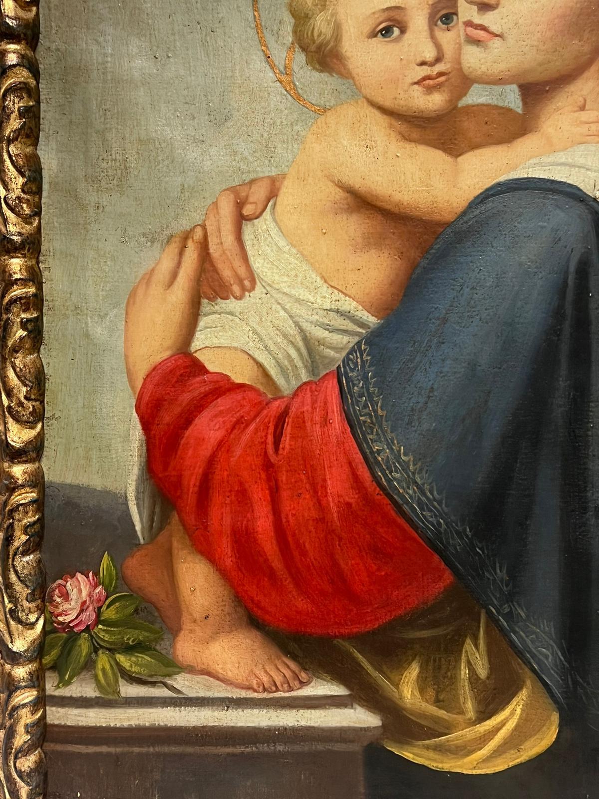 Madonna of the Rose with Christ Child Large 1800's Italian Old Master Oil 1