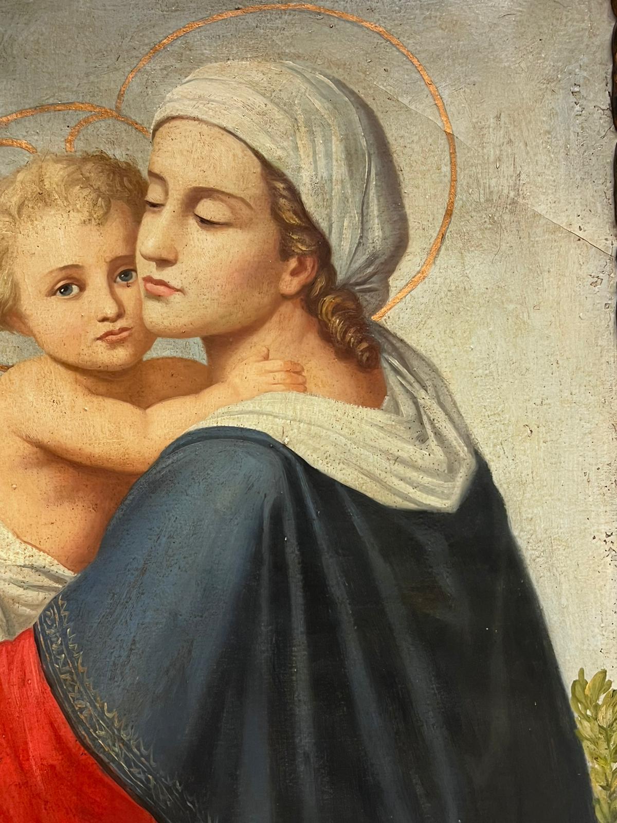 Madonna of the Rose with Christ Child Large 1800's Italian Old Master Oil 3