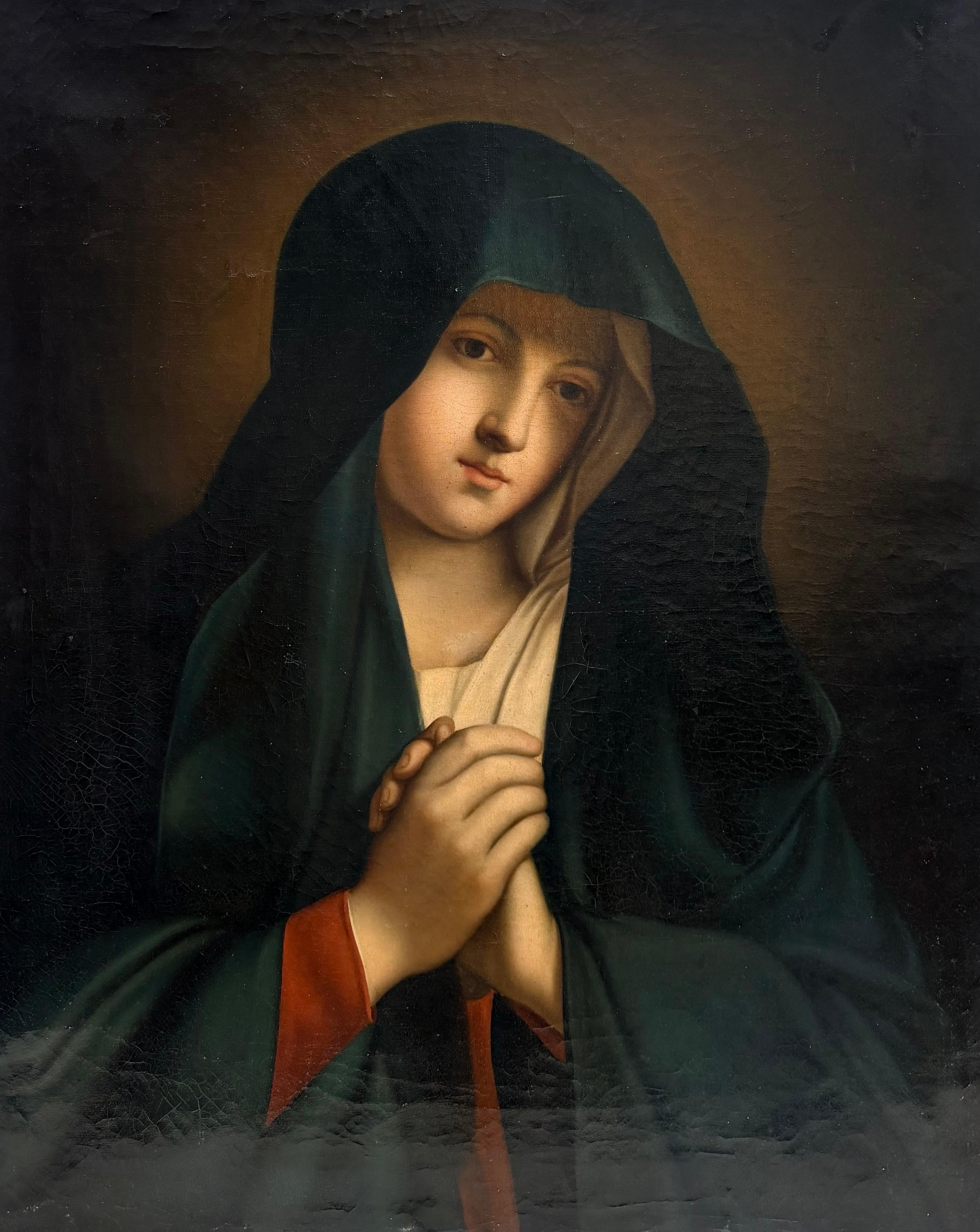 Madonna in Sorrow
Italian School, mid 19th century
after the 17th century Old Master oil painting by Sassoferrato (Uffizi, Florence)
Oil on canvas, unframed
Canvas: 29.5 × 25 inches
Provenance: private collection, UK

Condition: Good condition with