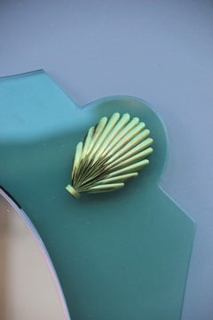 Italian Old Mid-Century Modern Wall Mirror Cristal Art, 1950s Green Gold Color