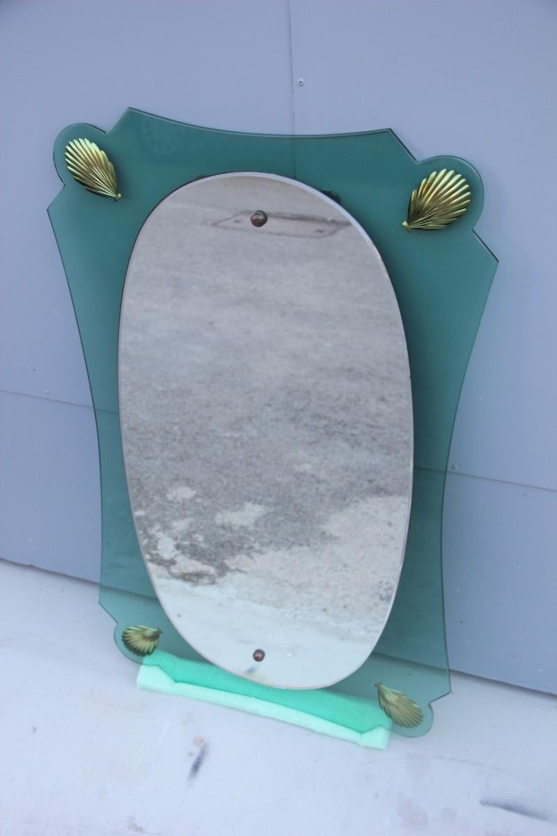 Crystal Italian Old Mid-Century Modern Wall Mirror Cristal Art, 1950s Green Gold Color  For Sale