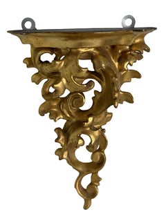 Italian Old Venetian Miniature Wall Shelf, Gilded Carved Acanthus, Rococo Style