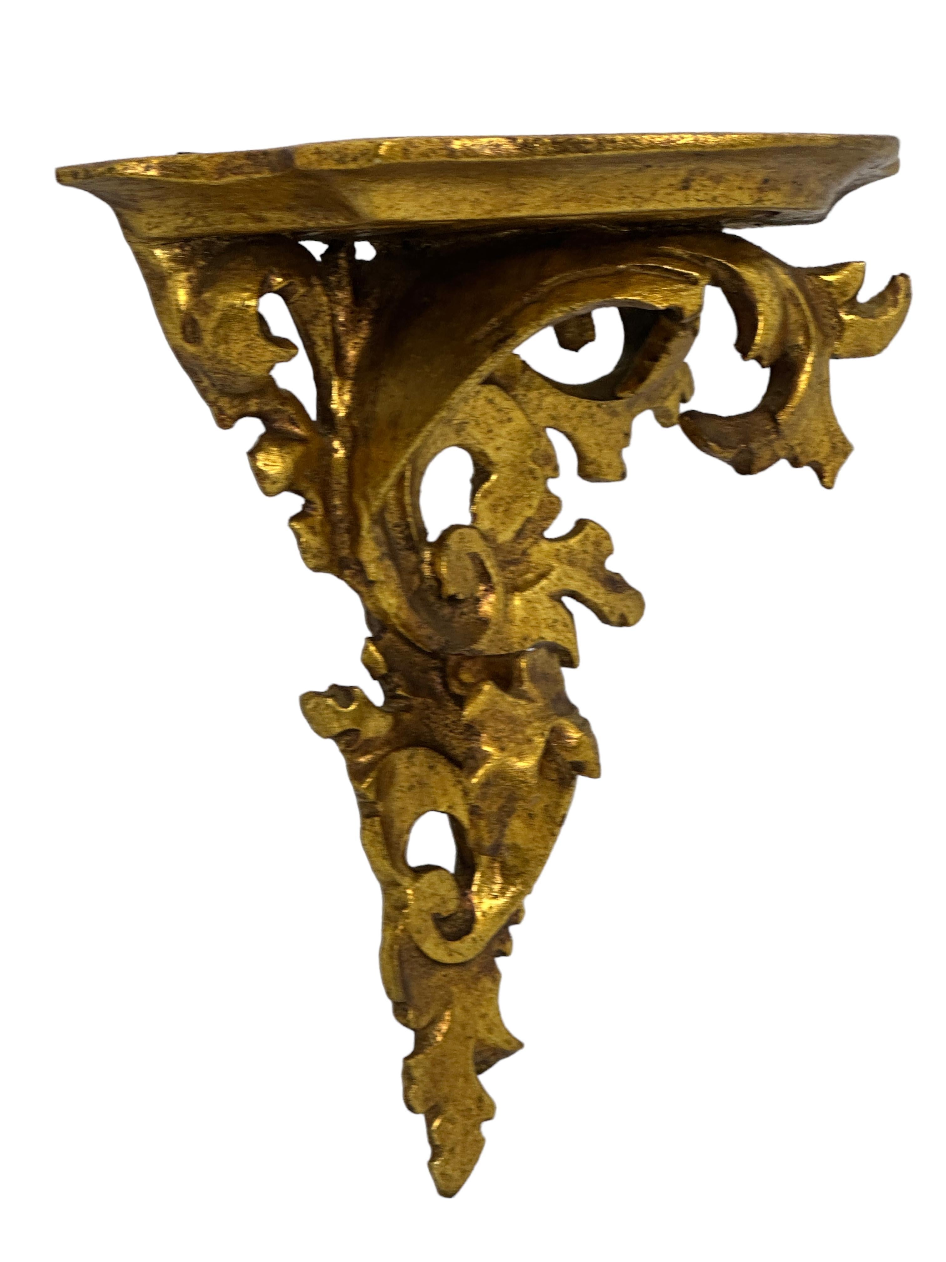 Gilt Italian Old Venetian Miniature Wall Shelf, Gilded Carved Acanthus, Rococo Style For Sale