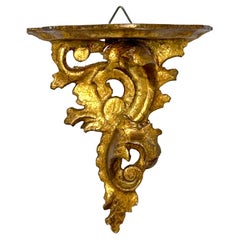 Italian Old Venetian Miniature Wall Shelf, Gilded Carved Acanthus, Rococo Style