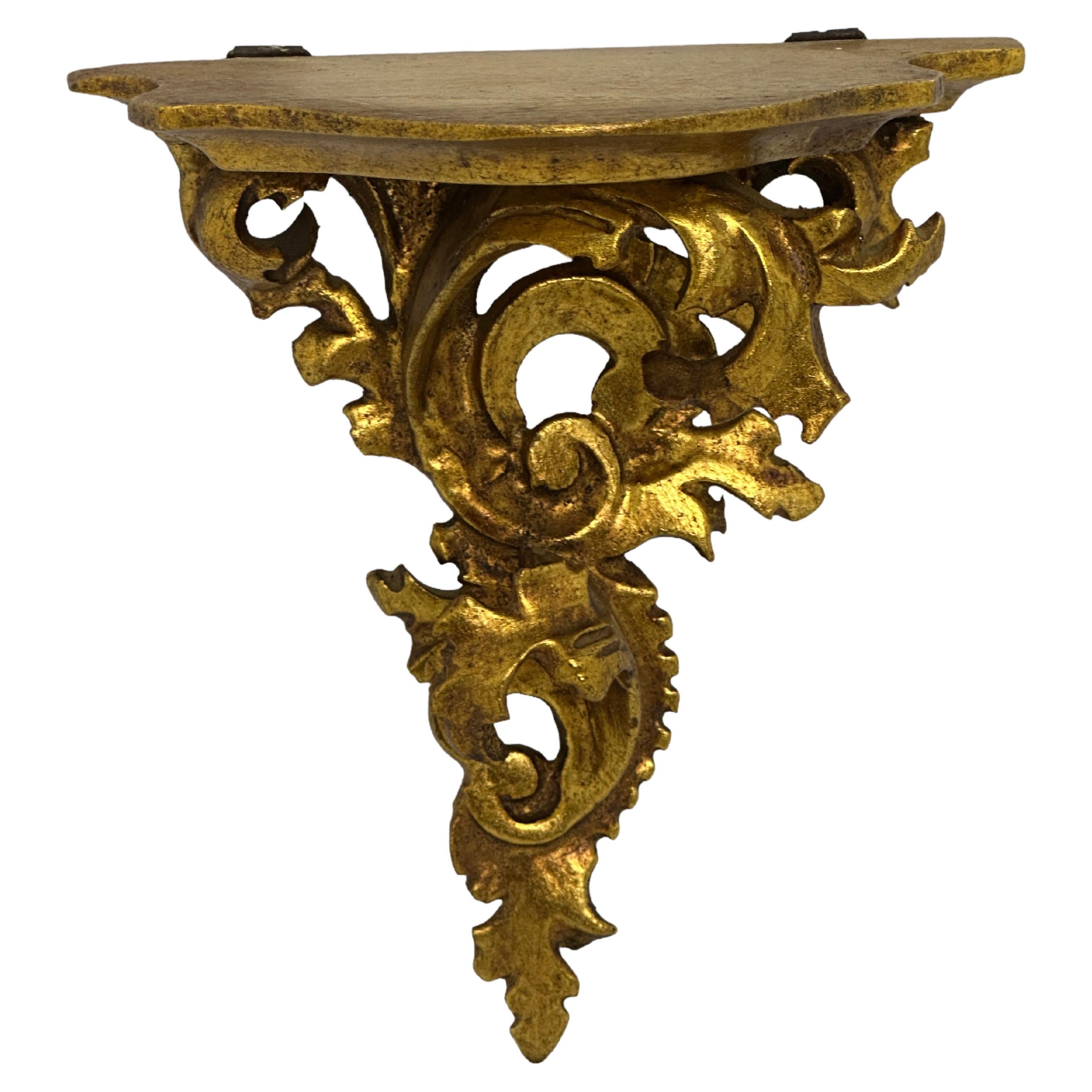 Italian Old Venetian Miniature Wall Shelf, Gilded Carved Acanthus, Rococo Style For Sale