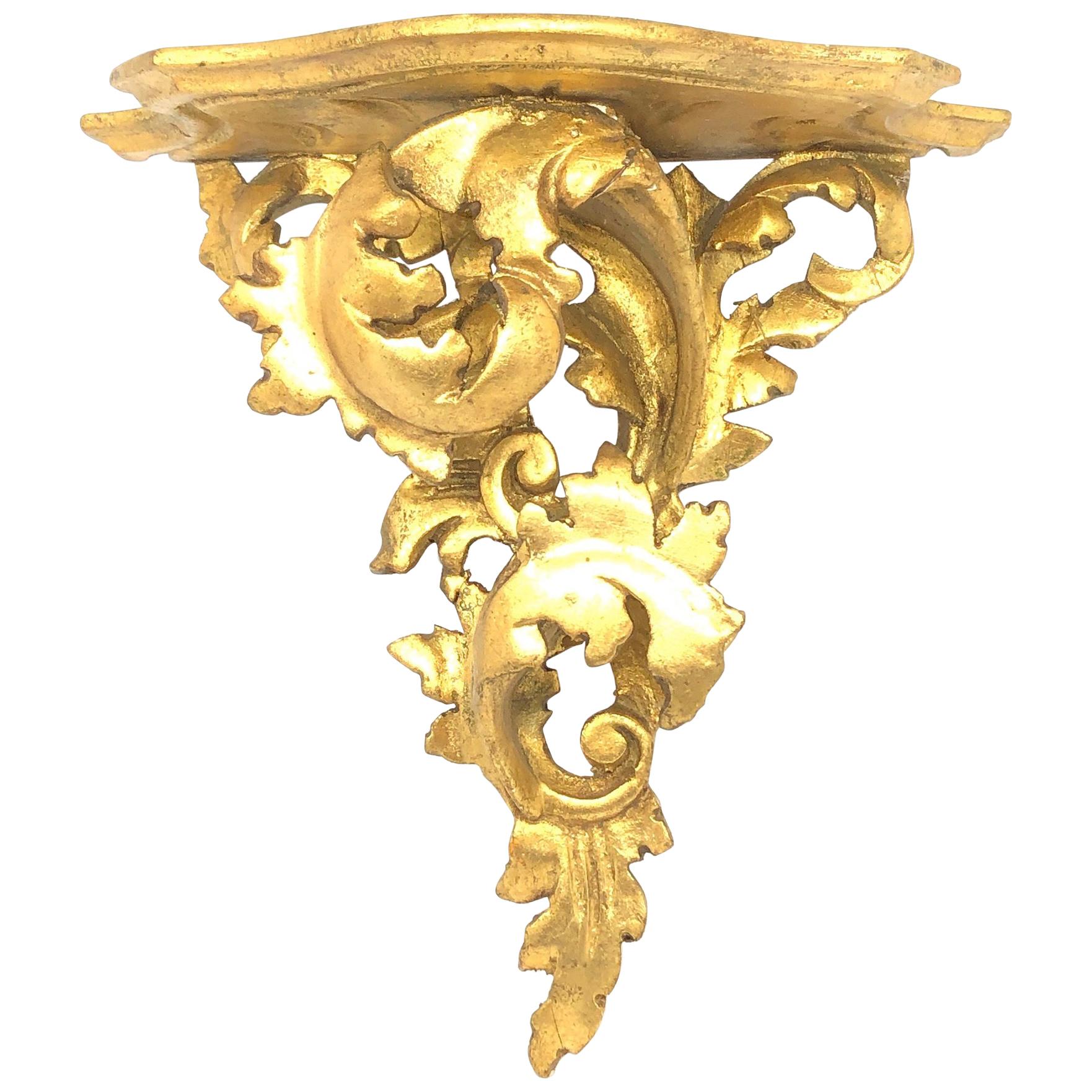 Italian Old Venetian Wall Shelf, Gilded Carved Acanthus, Rococo Style