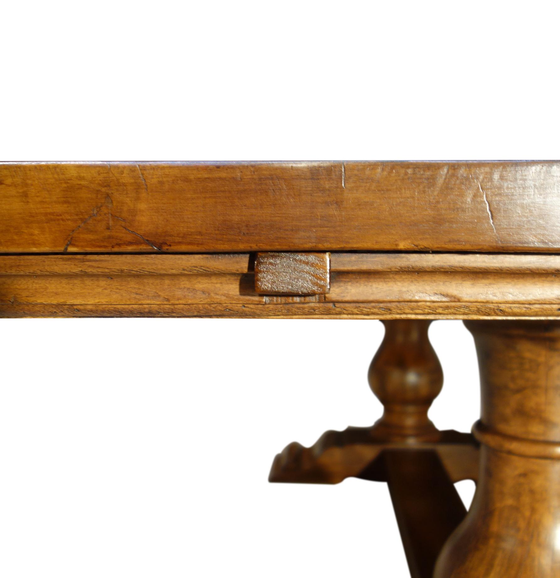 18th C Style Italian Walnut BOCCI Trestle Extension Dining Table to order For Sale 7
