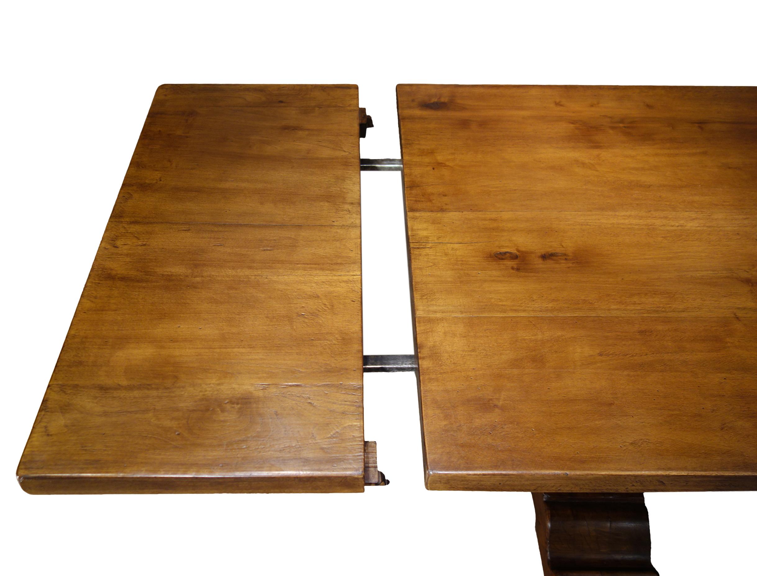 18th C Style Italian Walnut BOCCI Trestle Extension Dining Table to order For Sale 13
