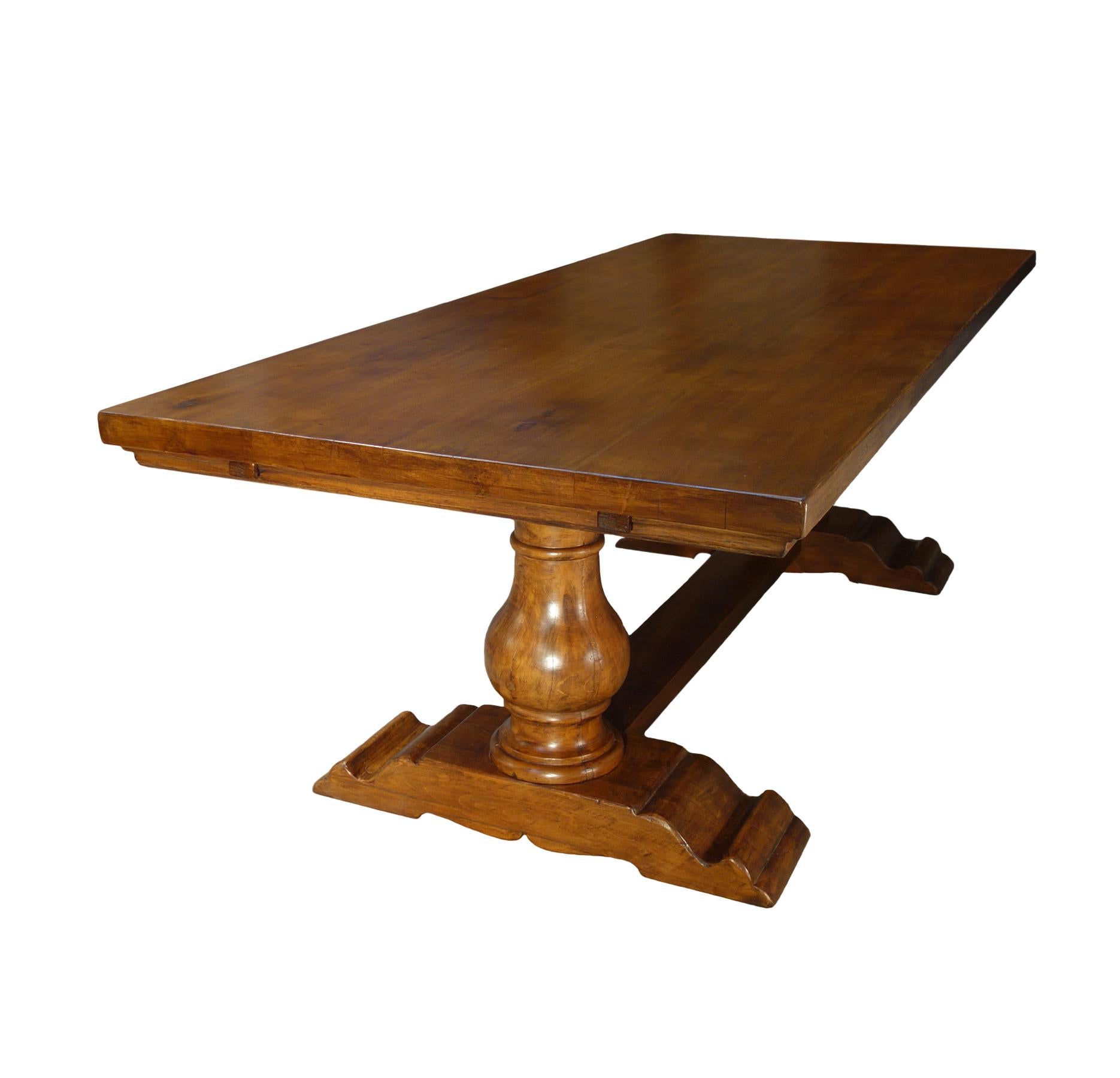 Hand-Crafted 18th C Style Italian Walnut BOCCI Trestle Extension Dining Table to order For Sale