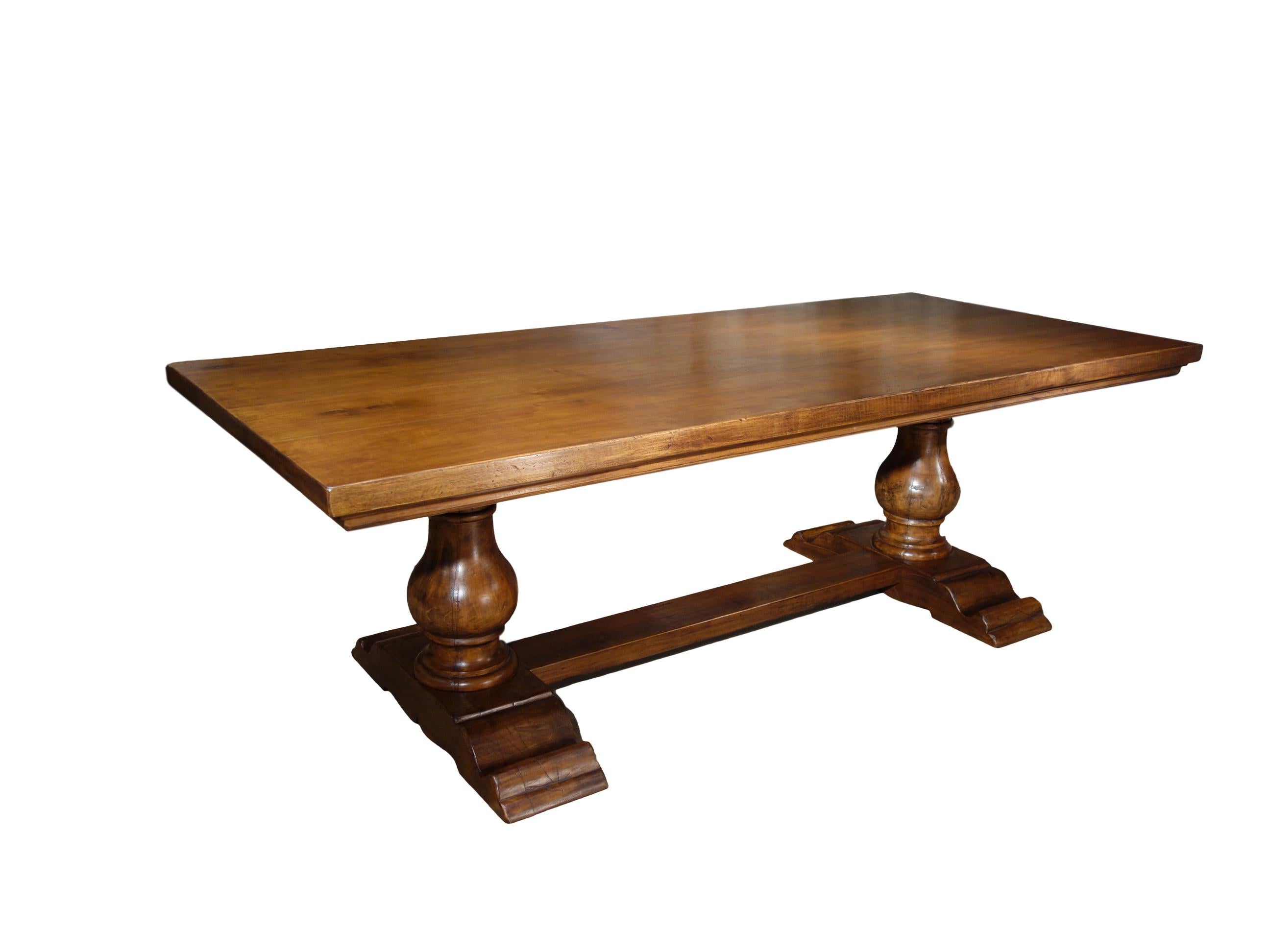 Contemporary 18th C Style Italian Walnut BOCCI Trestle Extension Dining Table to order For Sale
