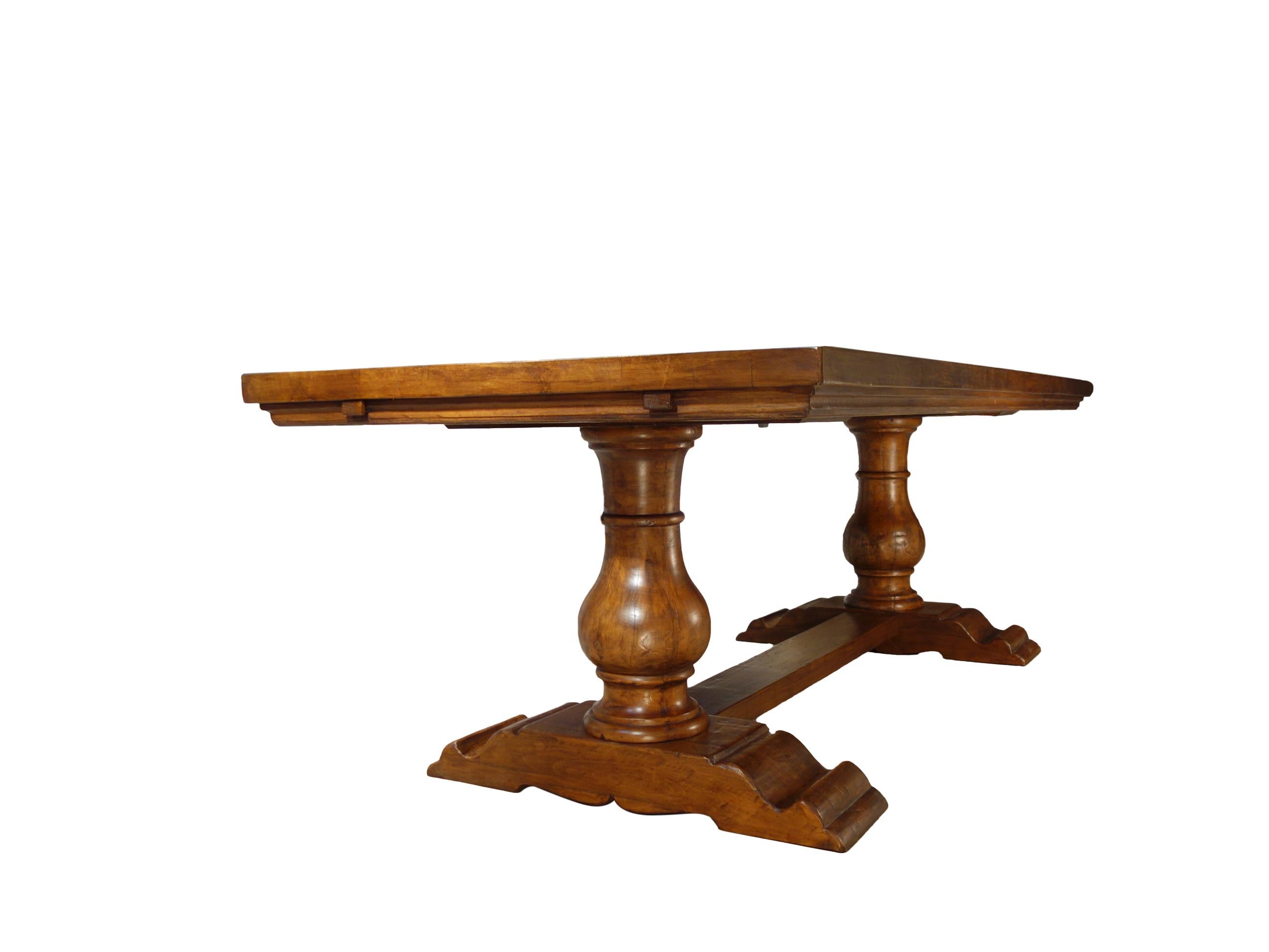 18th C Style Italian Walnut BOCCI Trestle Extension Dining Table to order For Sale 1