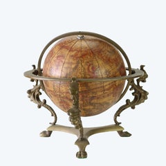 Italian Old World Desk Top Globe With Figural Brass Base 19thC