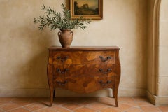 Italian Olive Burl Bombe Chest with Serpentine Front and Cabriole Legs