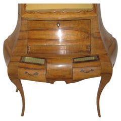 Italian Olive Burl Wood Bombe Secretary Vanity with Display Top & Matching Chair