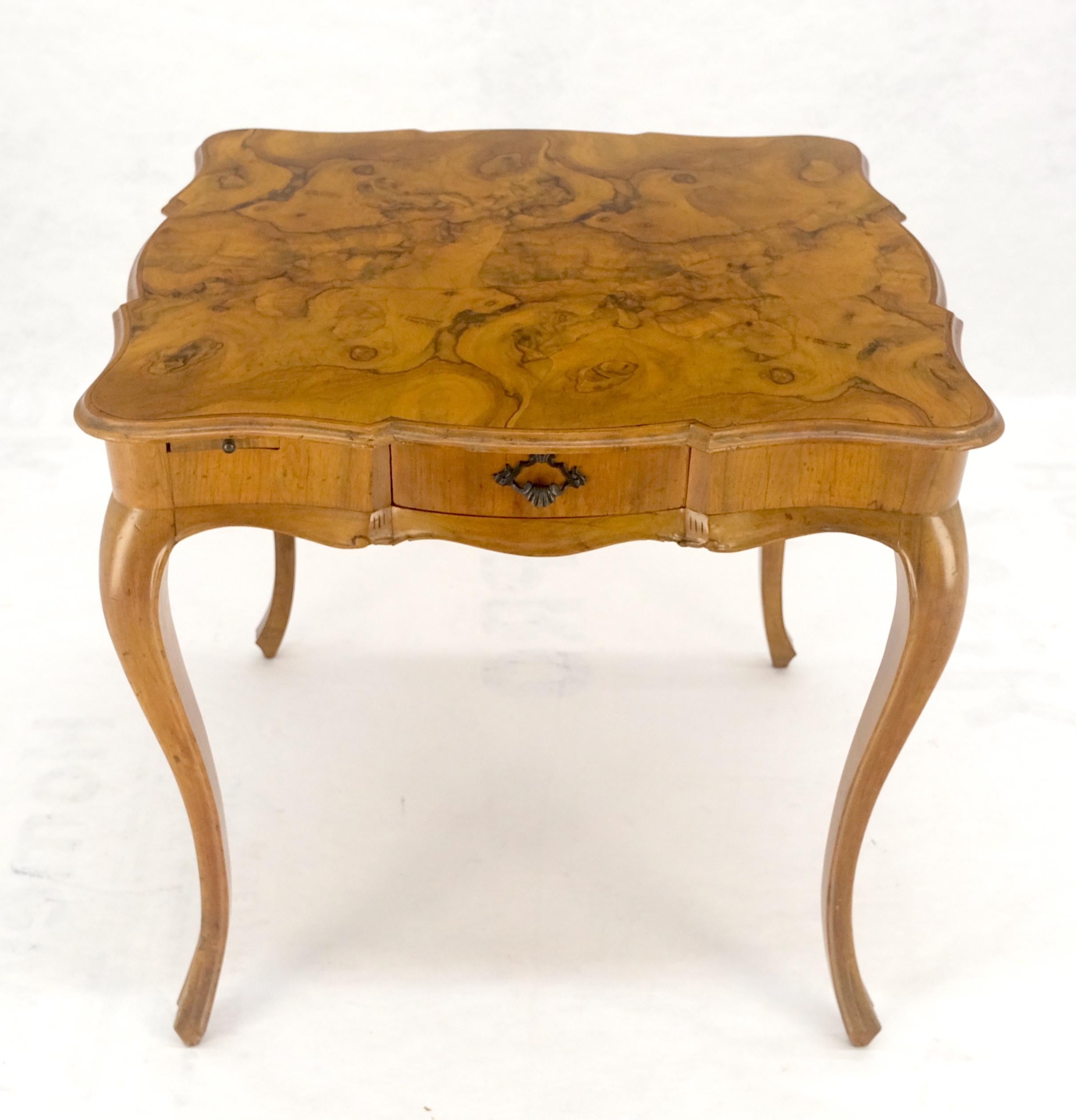 Italian Olive Burl Wood Game Table Pull Out Trays One Drawer MINT! For Sale 6