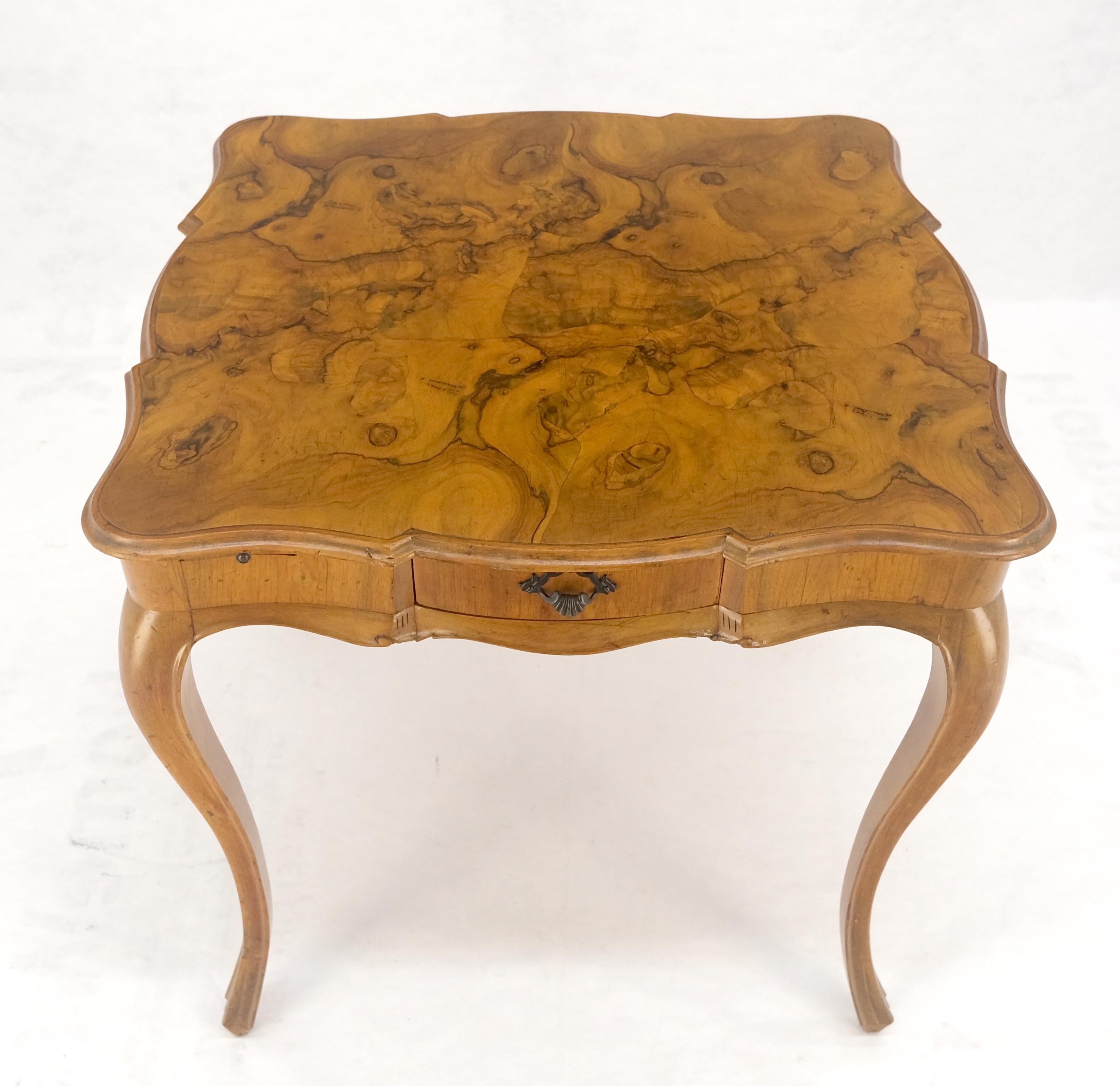 Italian Olive Burl Wood Game Table Pull Out Trays One Drawer MINT! For Sale 7