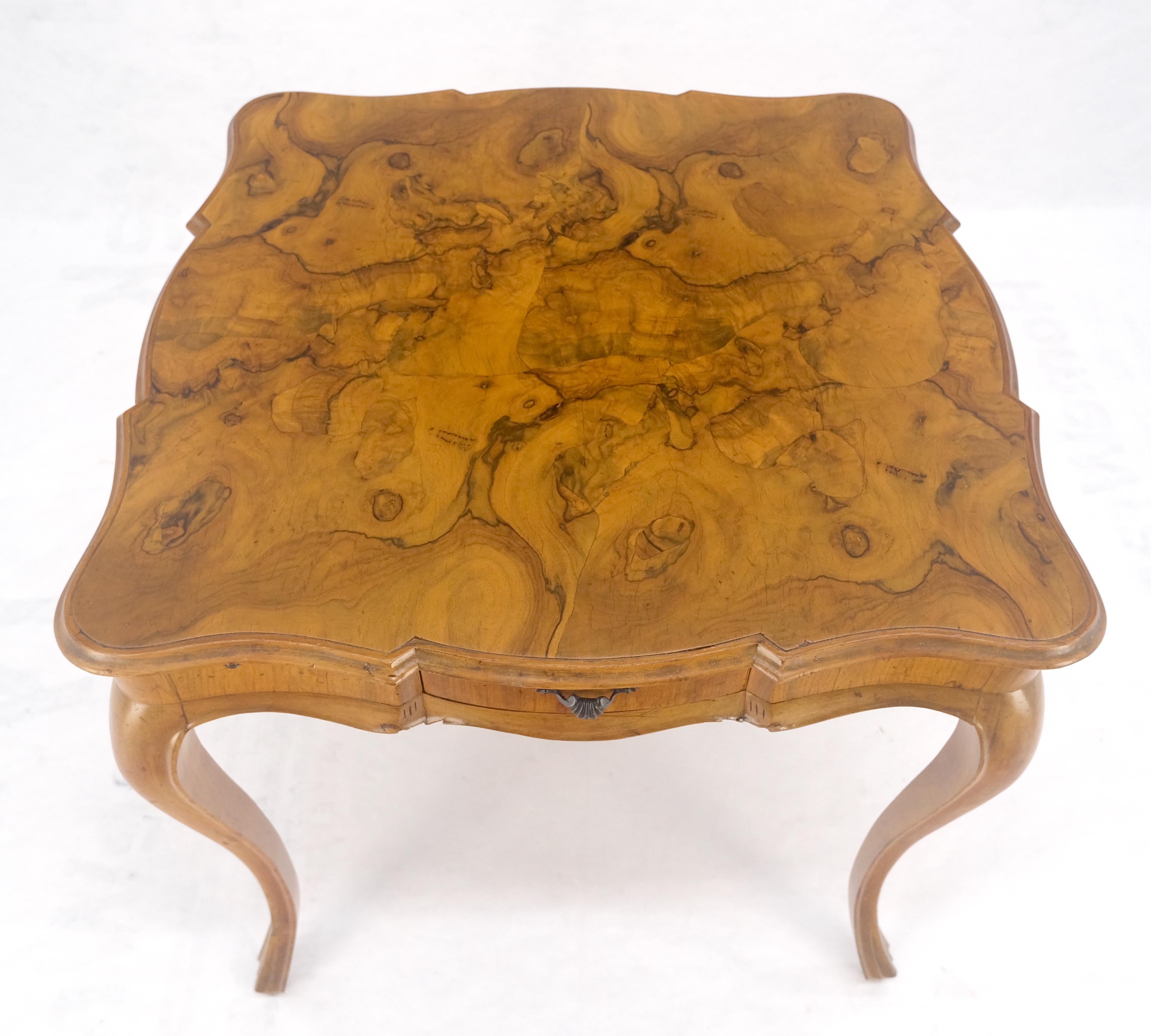 Italian Olive Burl Wood Game Table Pull Out Trays One Drawer MINT! For Sale 8