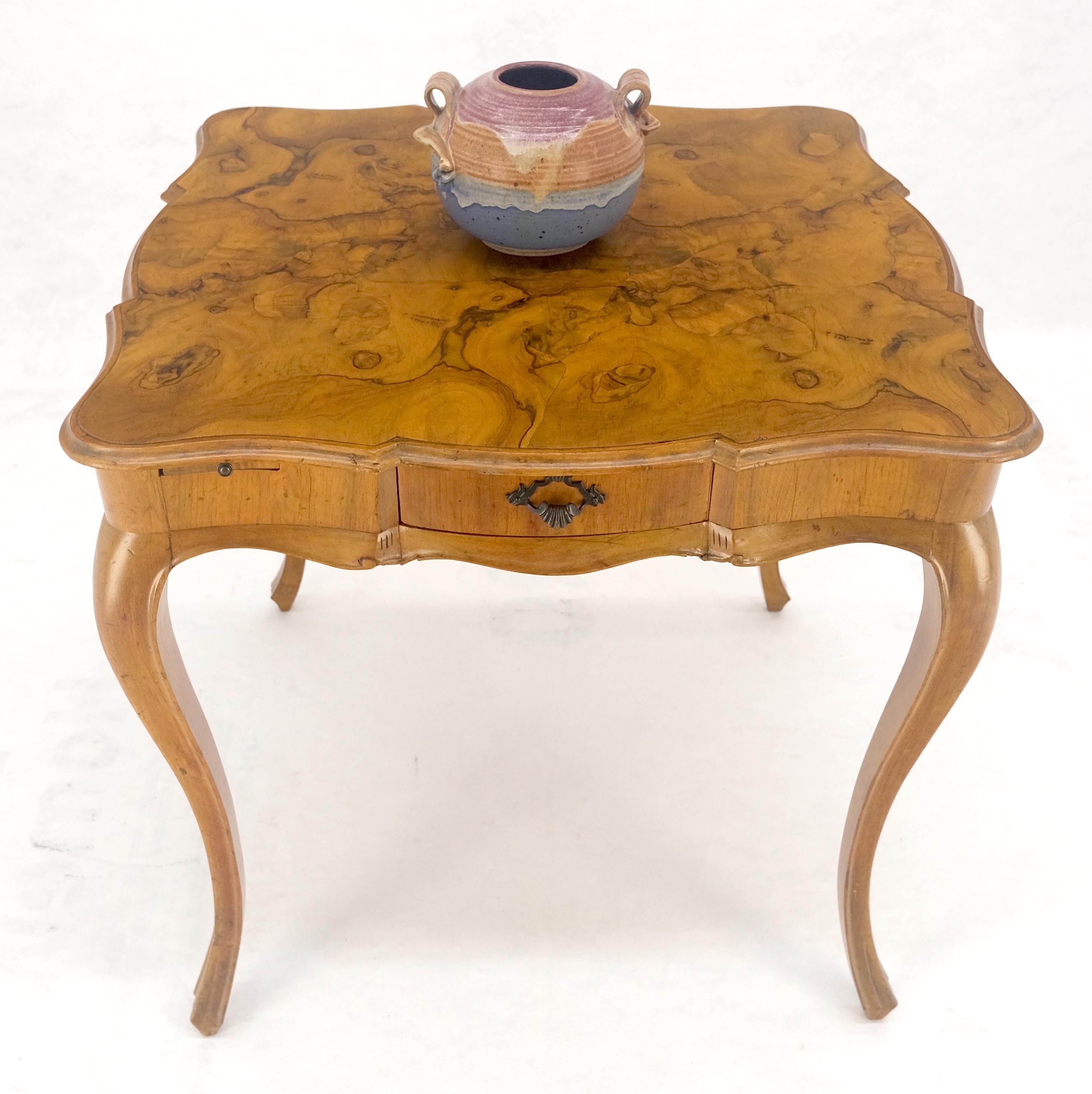 Italian Olive Burl Wood Game Table Pull Out Trays One Drawer MINT! For Sale 11