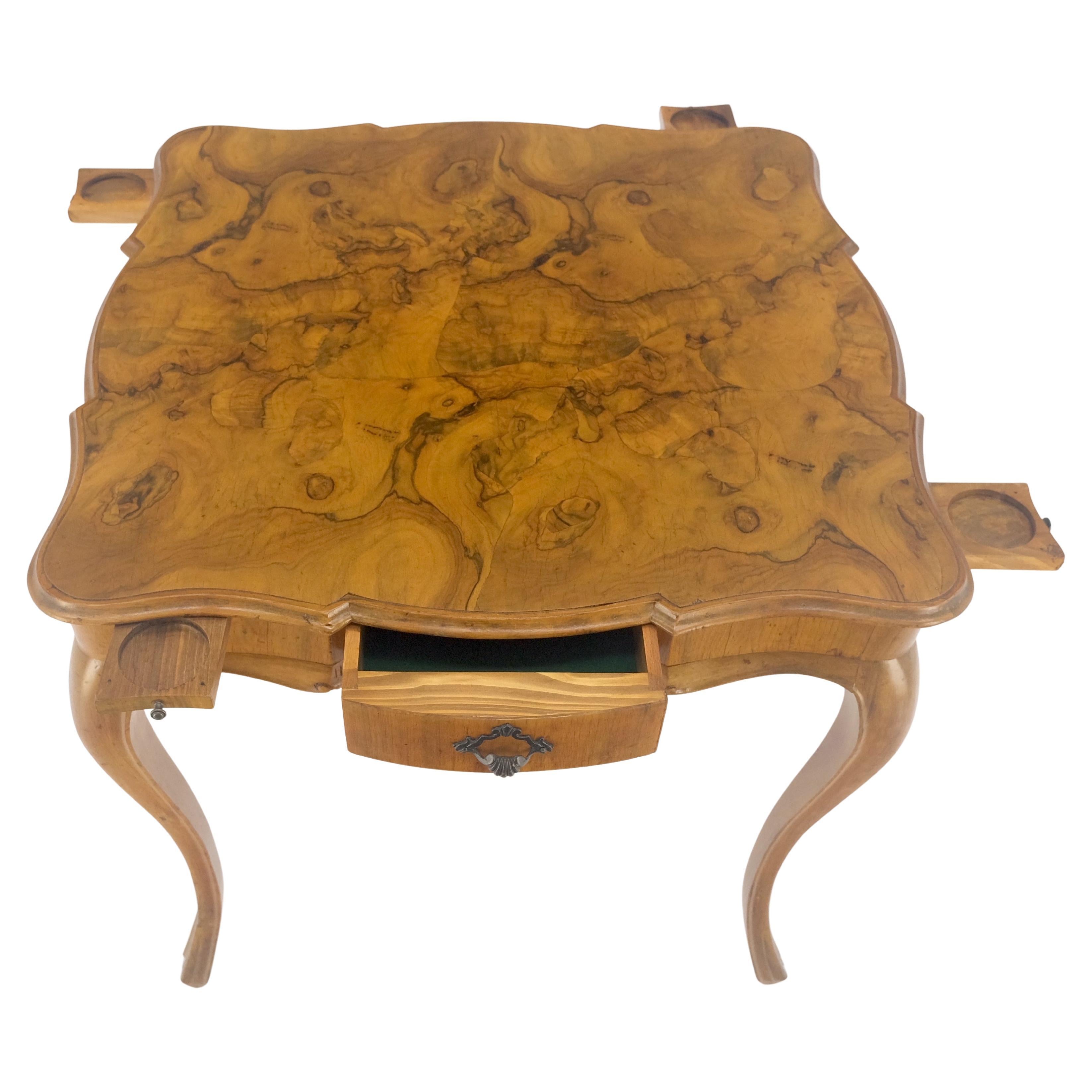 Hollywood Regency Italian Olive Burl Wood Game Table Pull Out Trays One Drawer MINT! For Sale