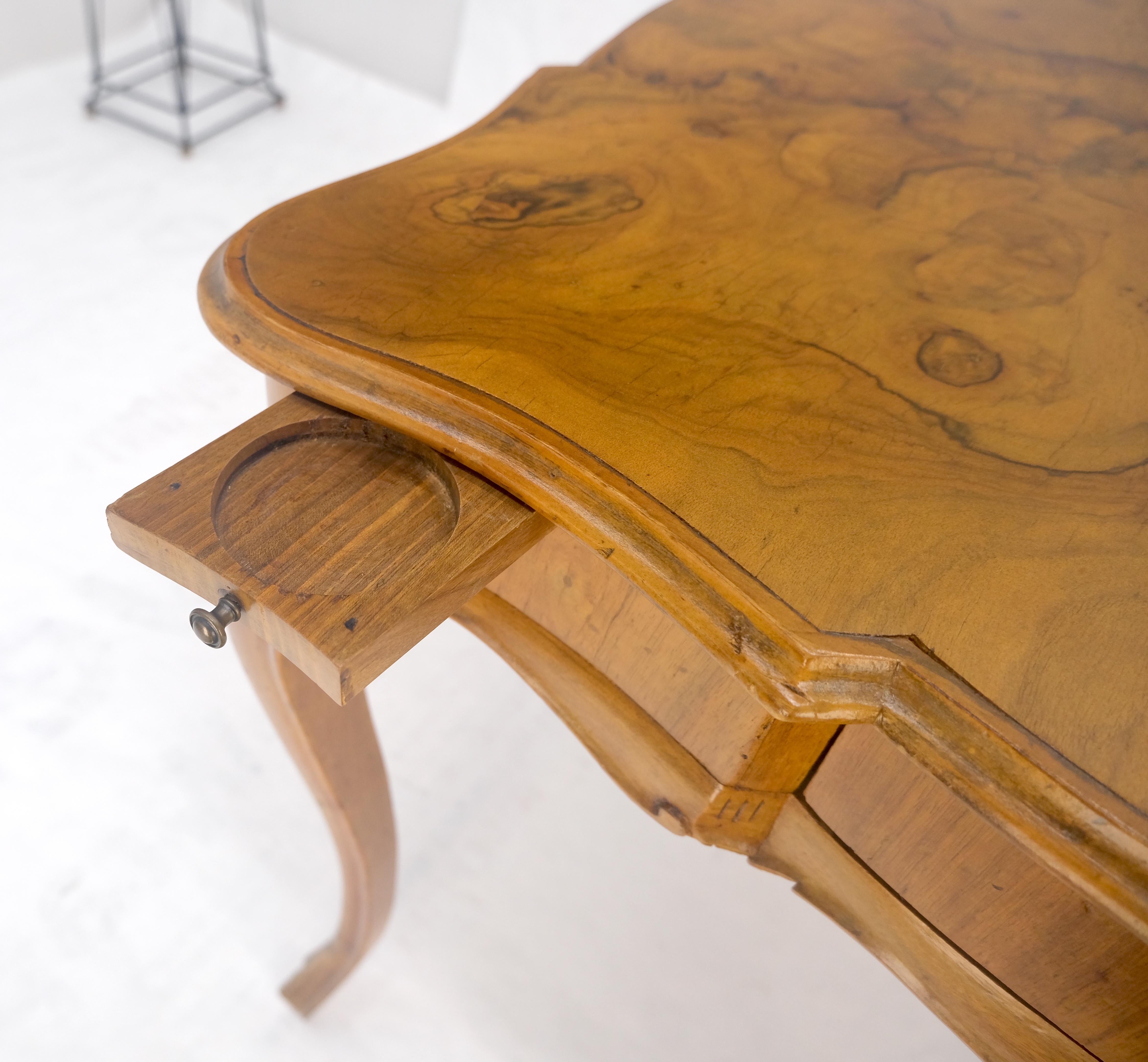 Lacquered Italian Olive Burl Wood Game Table Pull Out Trays One Drawer MINT! For Sale