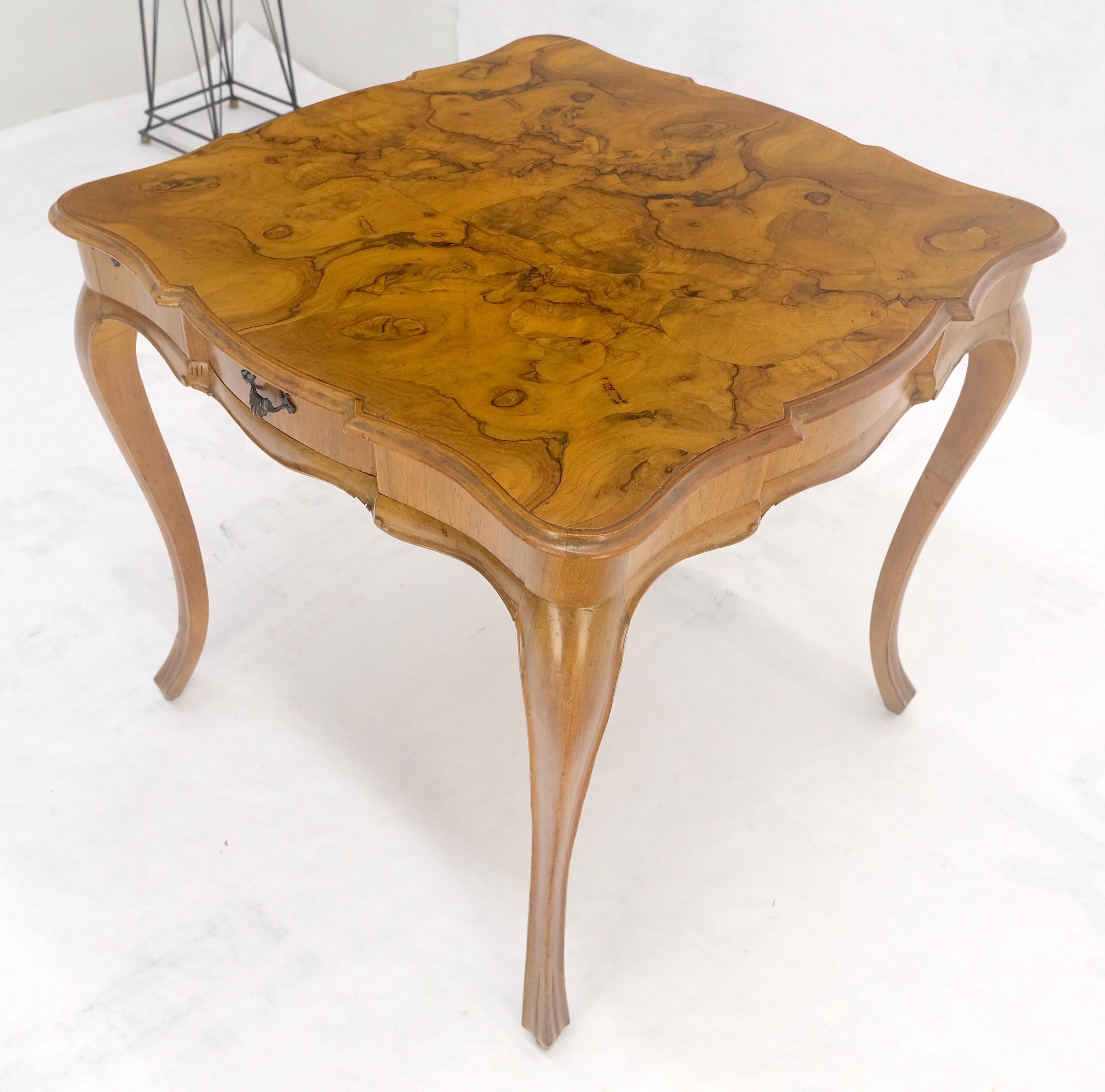 Italian Olive Burl Wood Game Table Pull Out Trays One Drawer MINT! In Good Condition For Sale In Rockaway, NJ