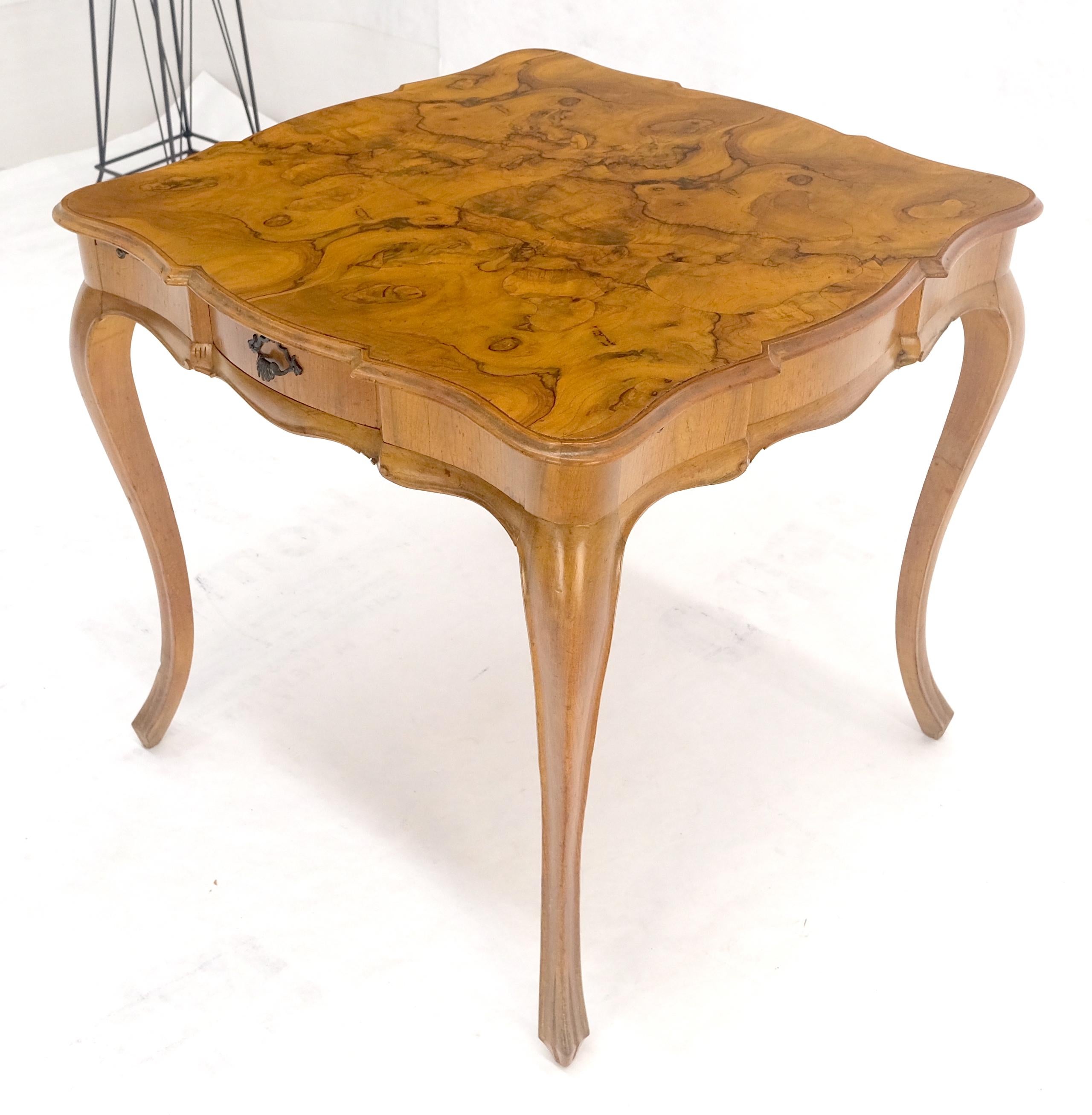 20th Century Italian Olive Burl Wood Game Table Pull Out Trays One Drawer MINT! For Sale