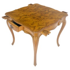 Italian Olive Burl Wood Game Table Pull Out Trays One Drawer MINT!