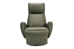 Italian Olive Colored Leather Upholstered Recliner, Poltrona Frau