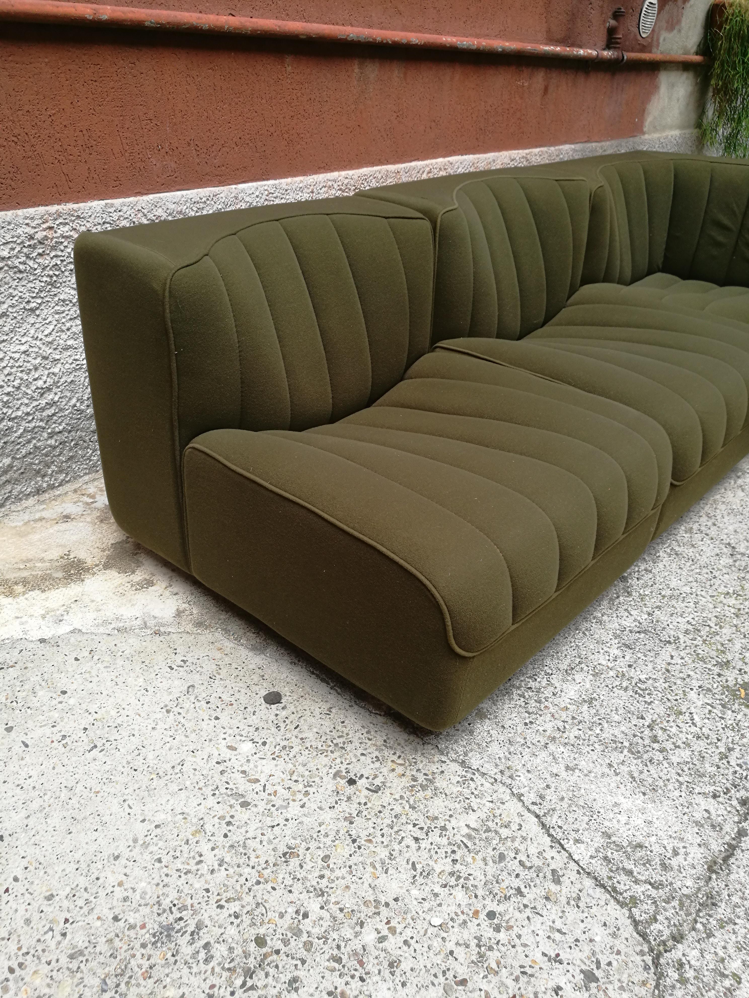 Late 20th Century Italian Olive Green Felt Modular Original Sofa, 1970s