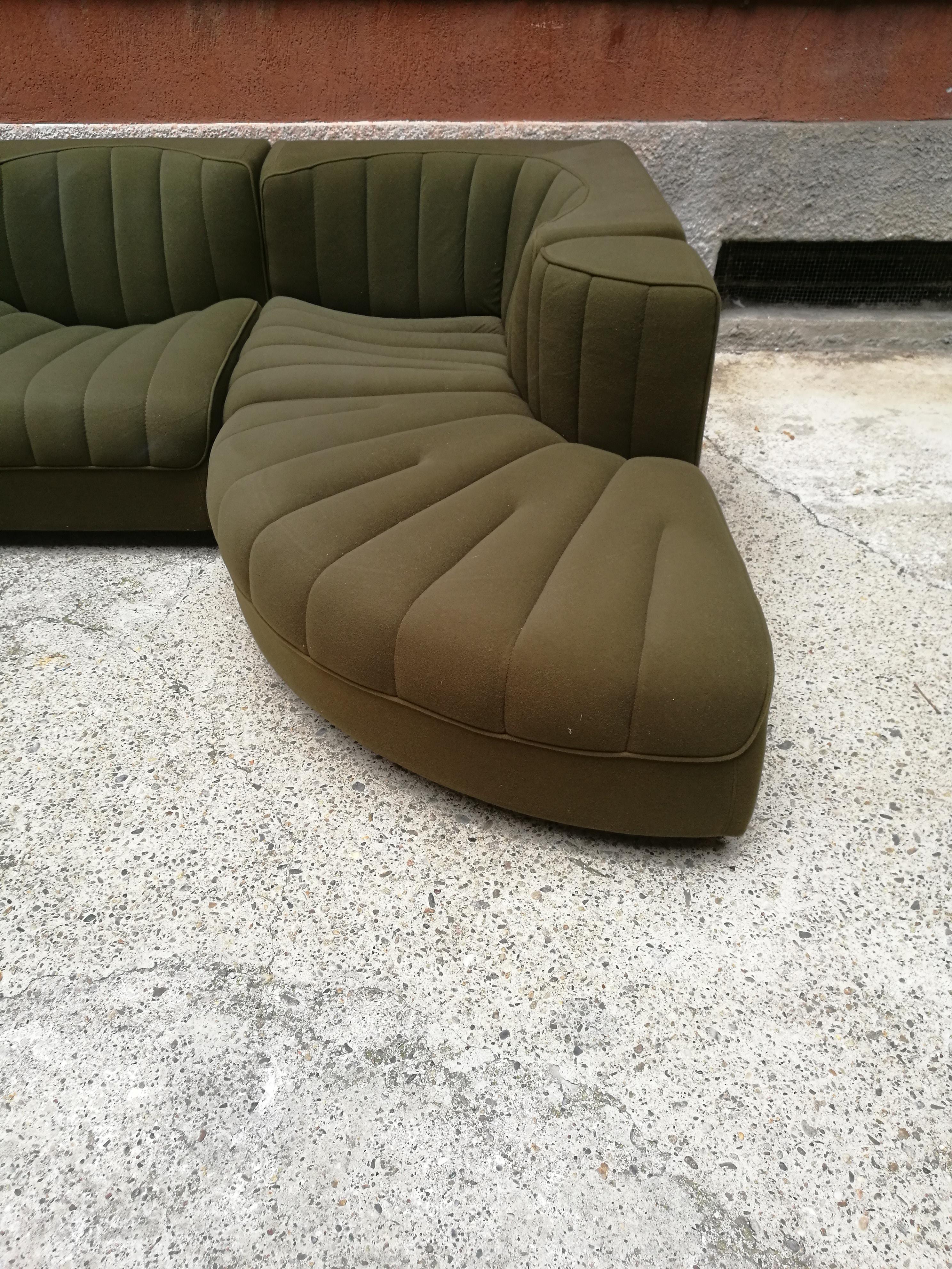 Italian Olive Green Felt Modular Original Sofa, 1970s 1