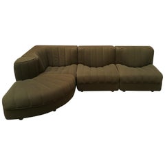 Italian Olive Green Felt Modular Original Sofa, 1970s