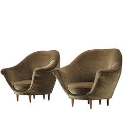 Italian Olive Green Velvet Club Chairs