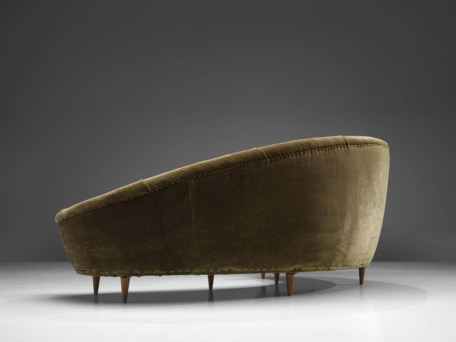 Mid-Century Modern Italian Olive Green Velvet Sofa