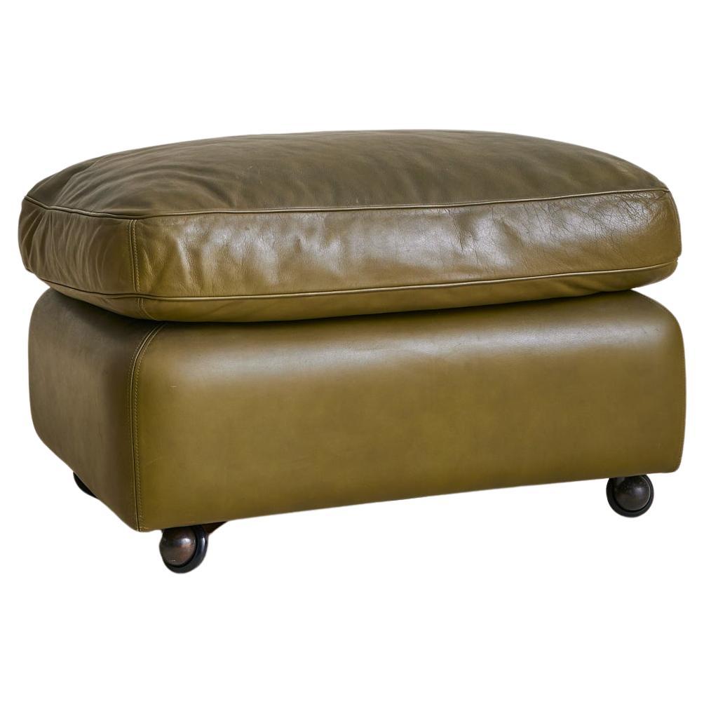 Italian Olive Leather Ottoman by Tito Agnoli, 1970s - 2 Available