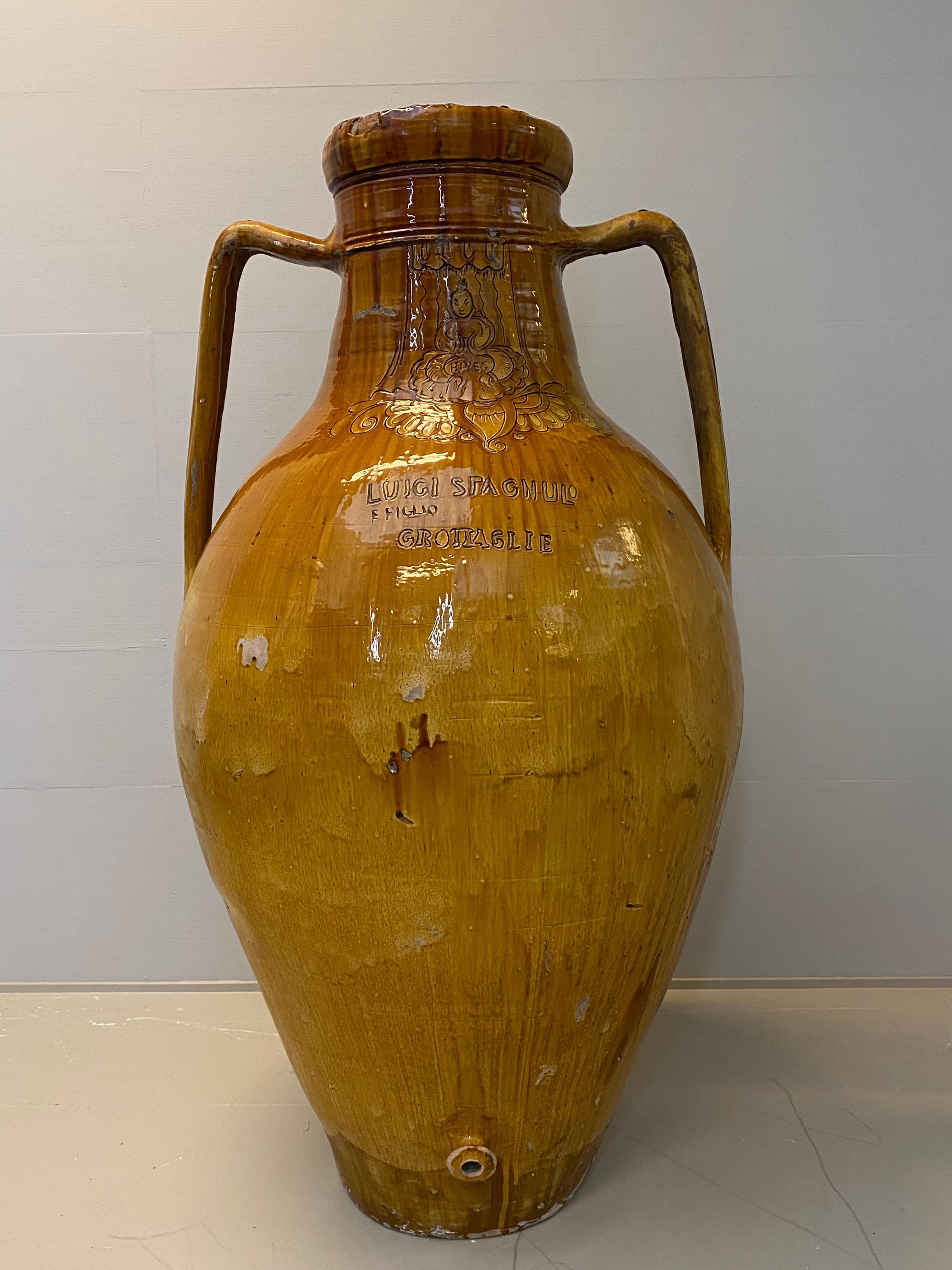 Polished Exceptionally Big Italian Olive Jar with beautiful Yellow/Brown Color For Sale