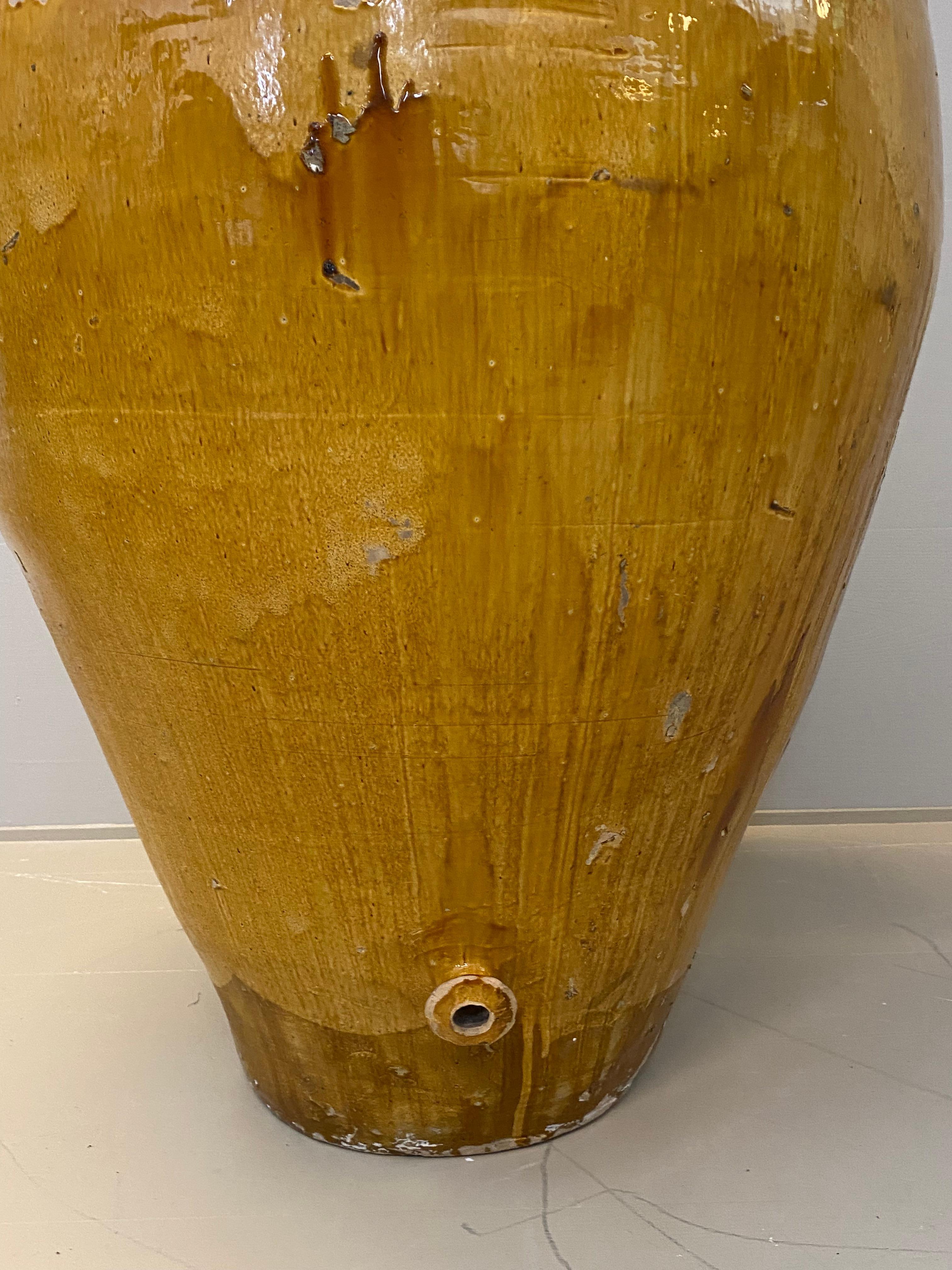Mid-20th Century Exceptionally Big Italian Olive Jar with beautiful Yellow/Brown Color For Sale
