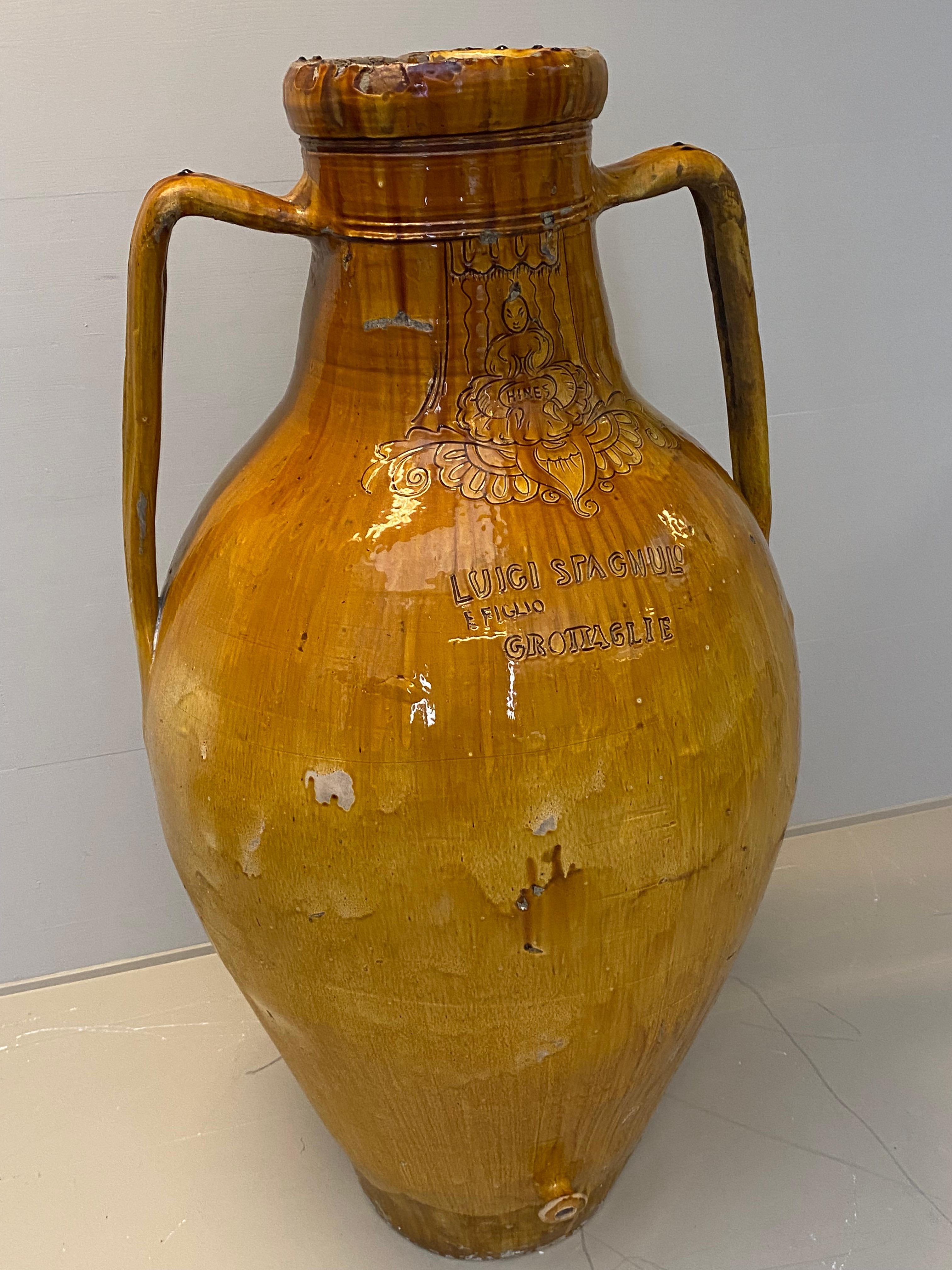 Terracotta Exceptionally Big Italian Olive Jar with beautiful Yellow/Brown Color For Sale