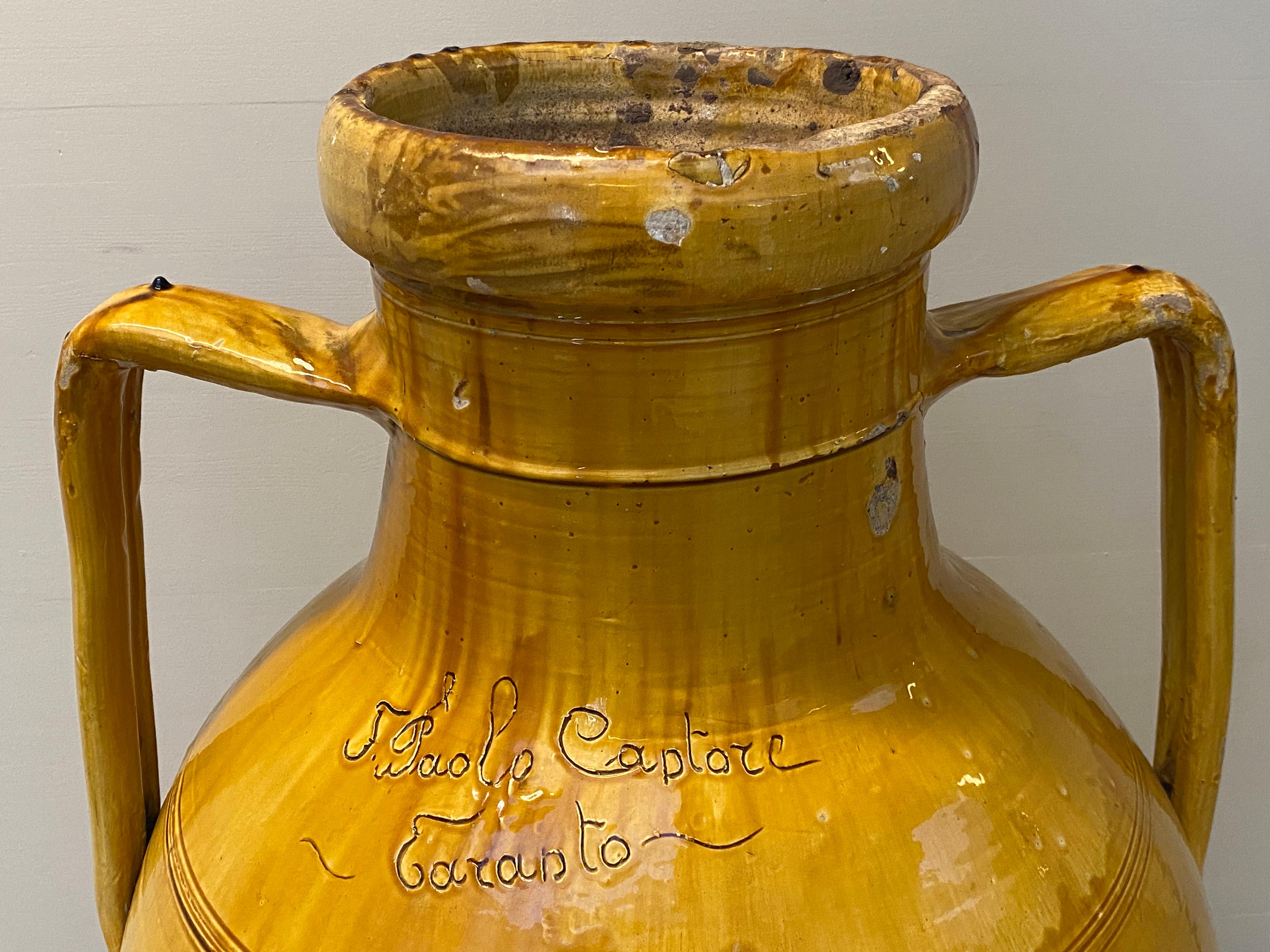 Exceptionally Big Italian Olive Jar with Yellow/Brown Color 1