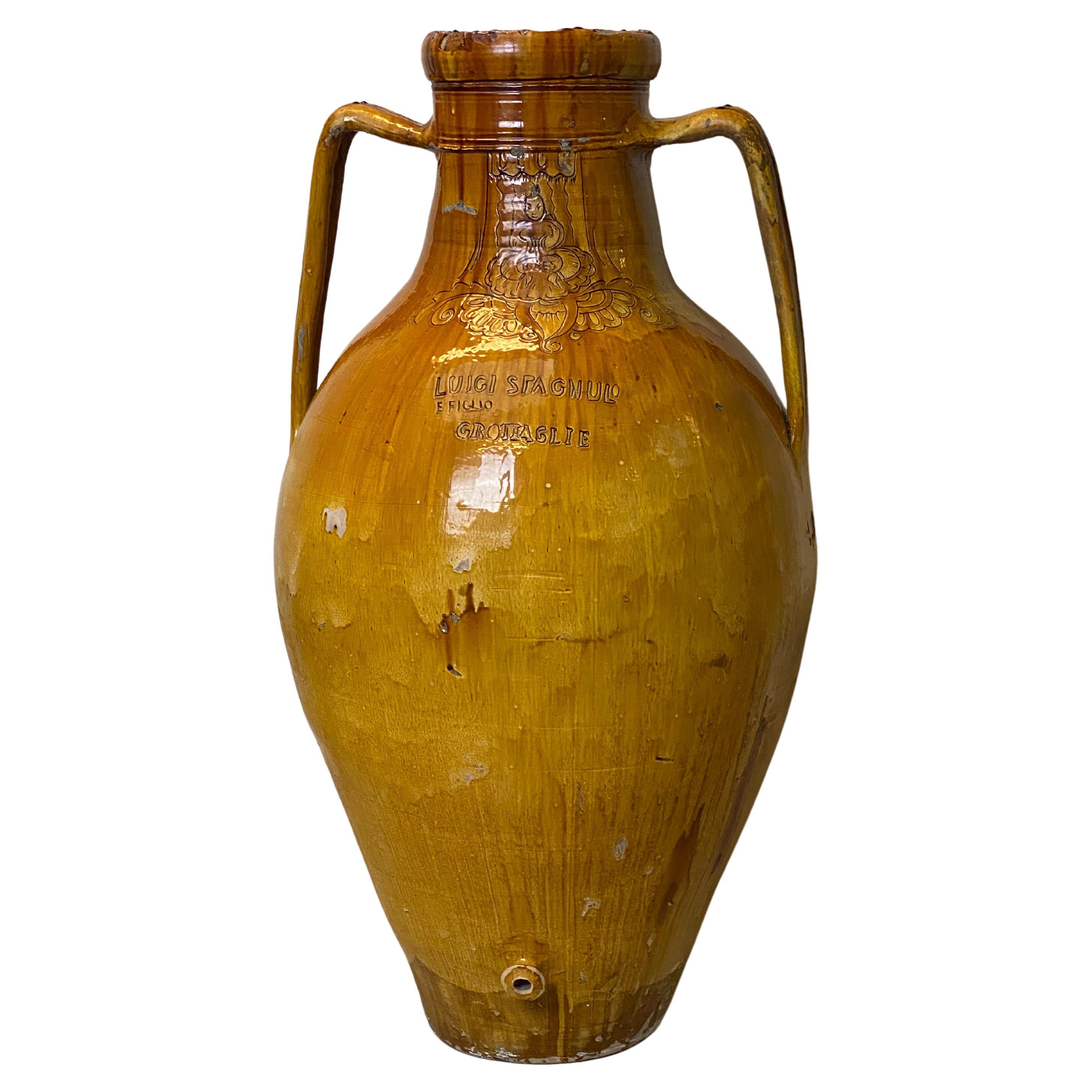 Exceptionally Big Italian Olive Jar with beautiful Yellow/Brown Color For Sale