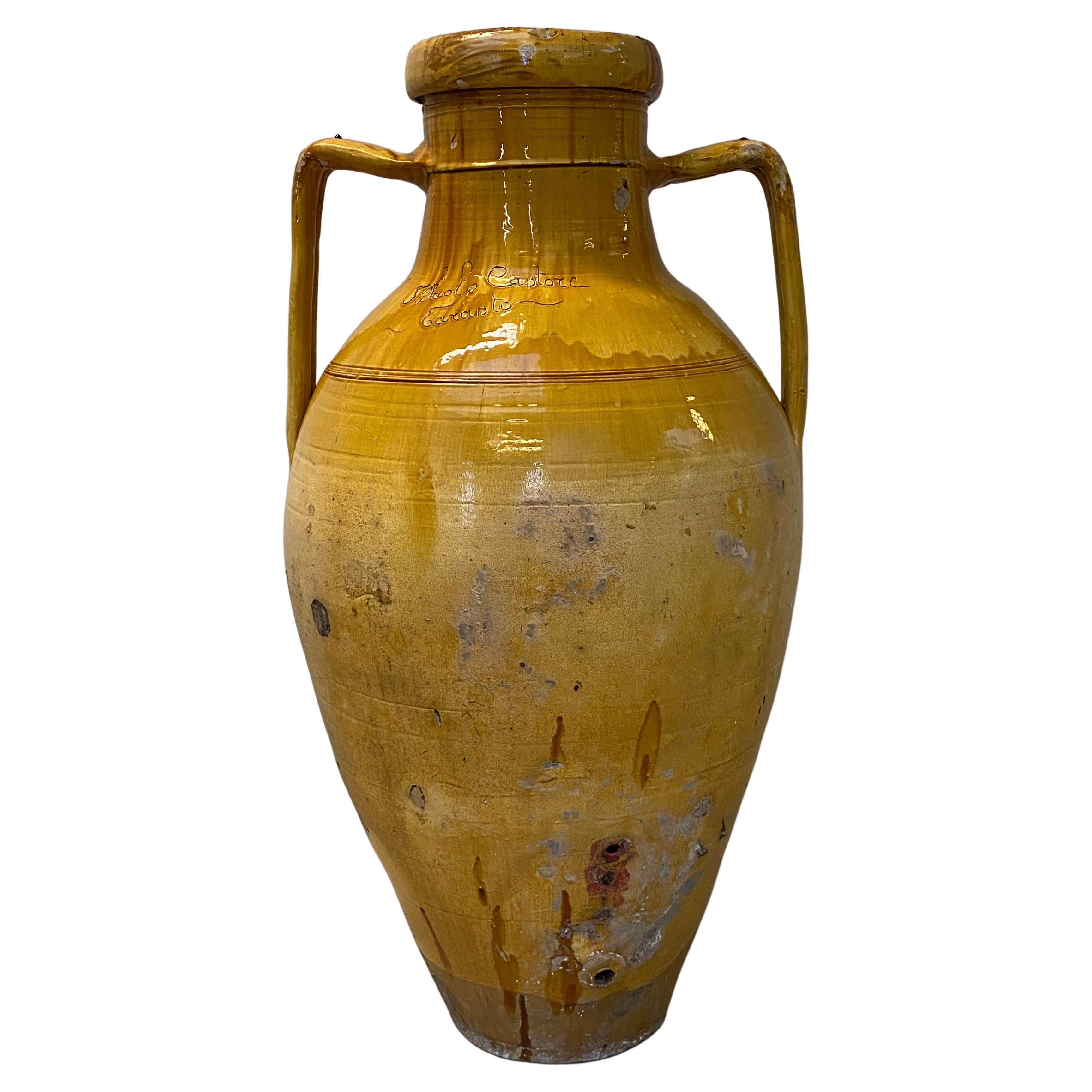 Exceptionally Big Italian Olive Jar with Yellow/Brown Color