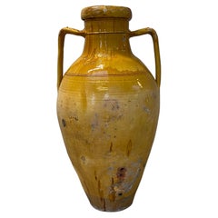 Retro Exceptionally Big Italian Olive Jar with Yellow/Brown Color